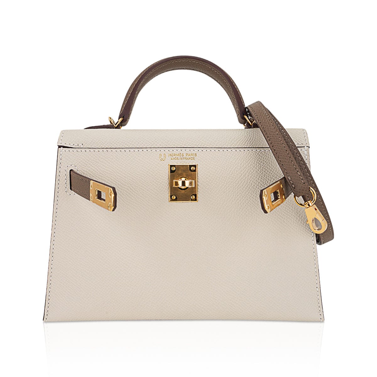 👜Special Order HSS Mini Kelly 20 Bag Sellier Craie & Etoupe Epsom Leather with Gold Hardware