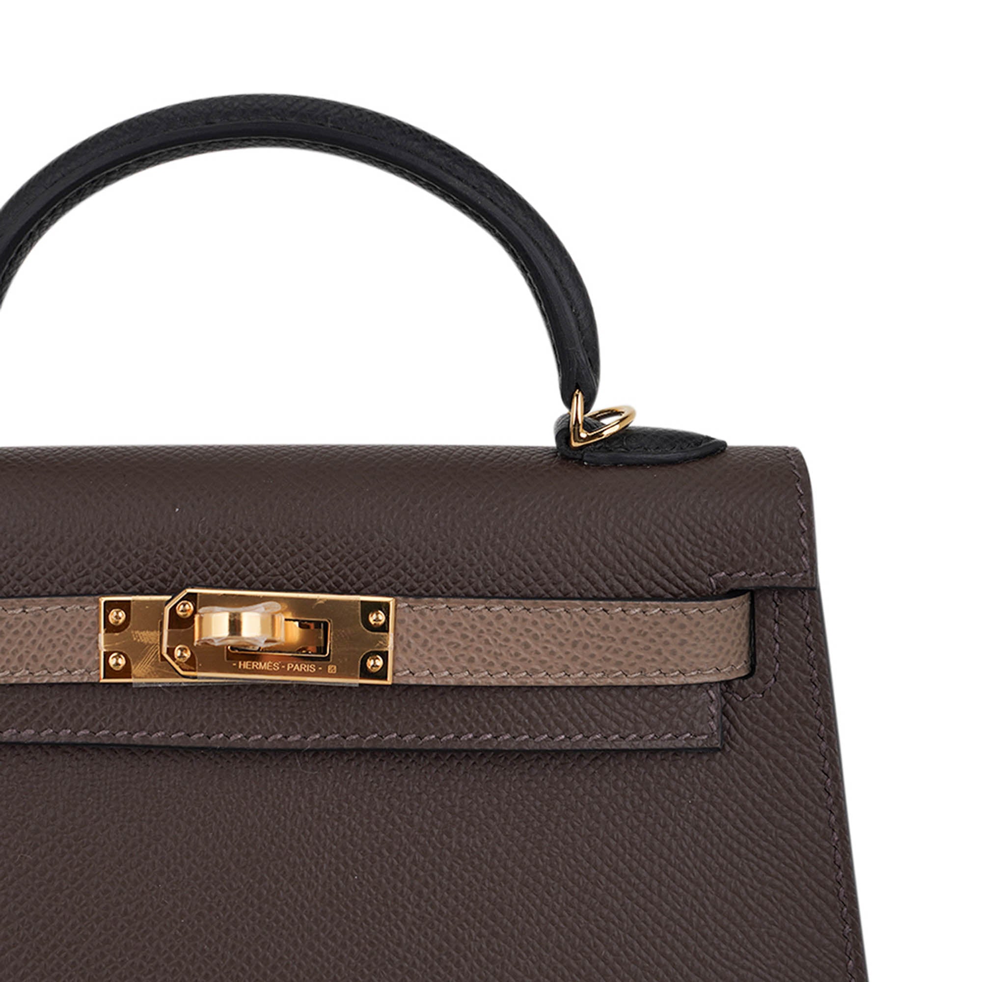 👜Special Order HSS Mini Kelly 20 Sellier Bag Ecorce Etoupe and Black with Gold Hardware