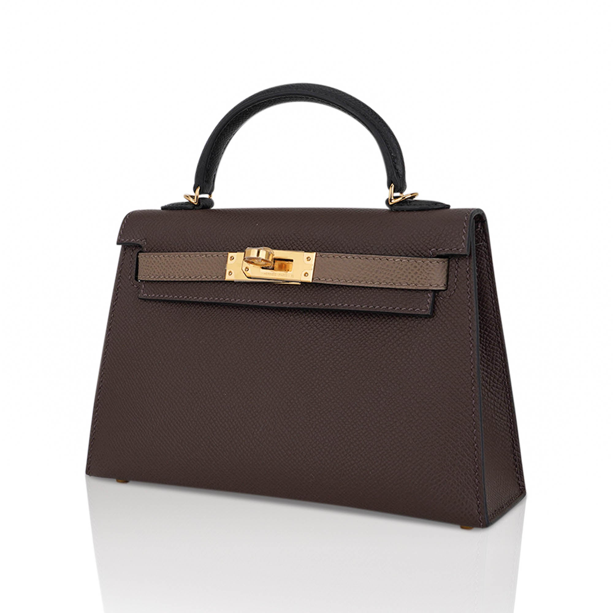 👜Special Order HSS Mini Kelly 20 Sellier Bag Ecorce Etoupe and Black with Gold Hardware