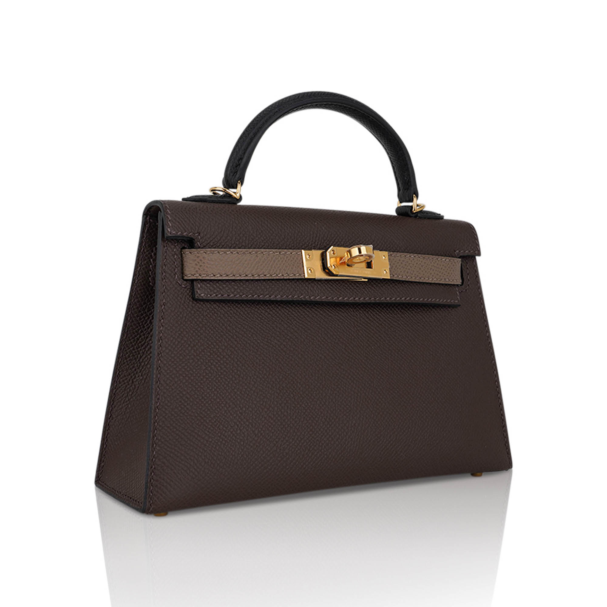 👜Special Order HSS Mini Kelly 20 Sellier Bag Ecorce Etoupe and Black with Gold Hardware