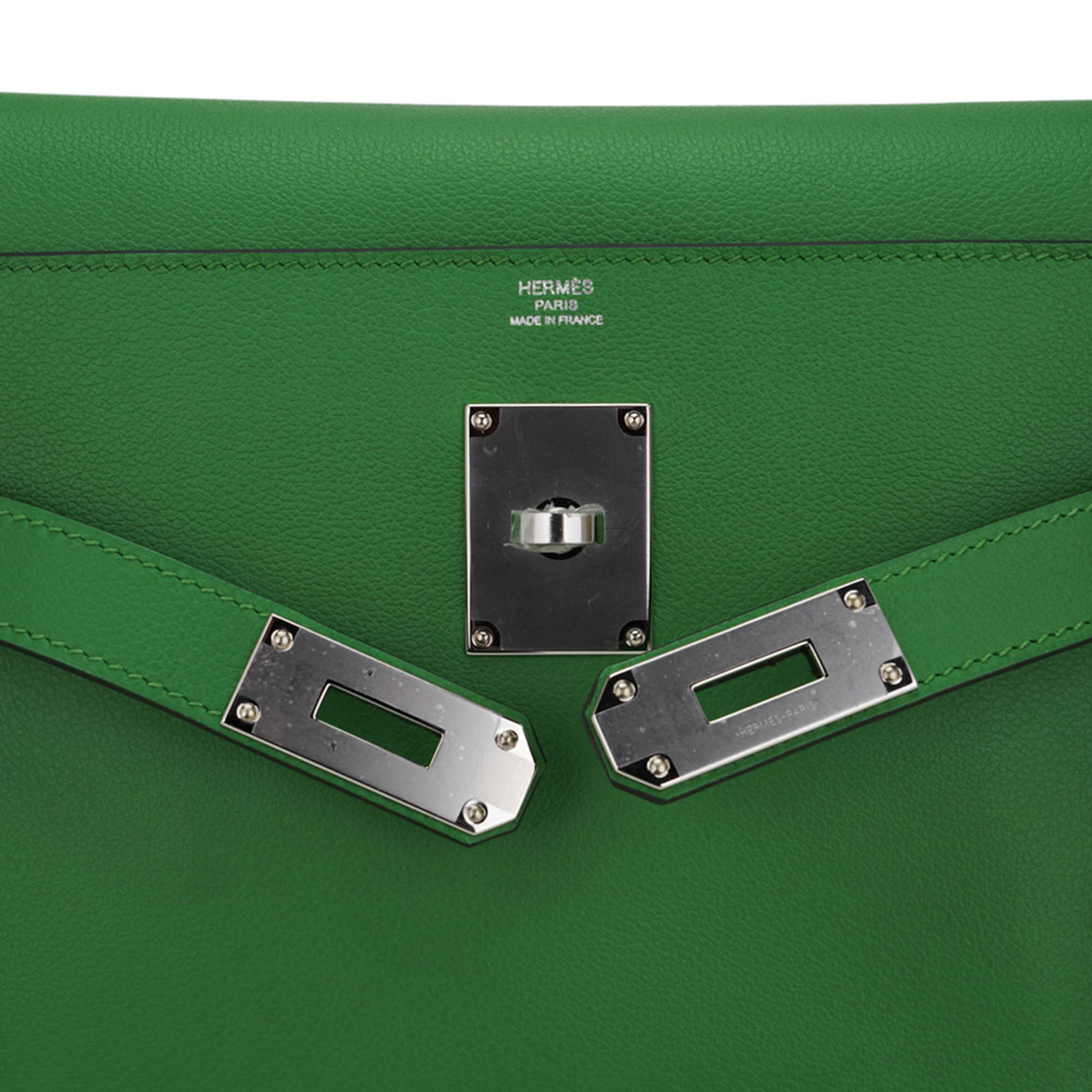 👜Kelly Messenger 25 Bag Vert Yucca Evercolor Leather with Palladium Hardware