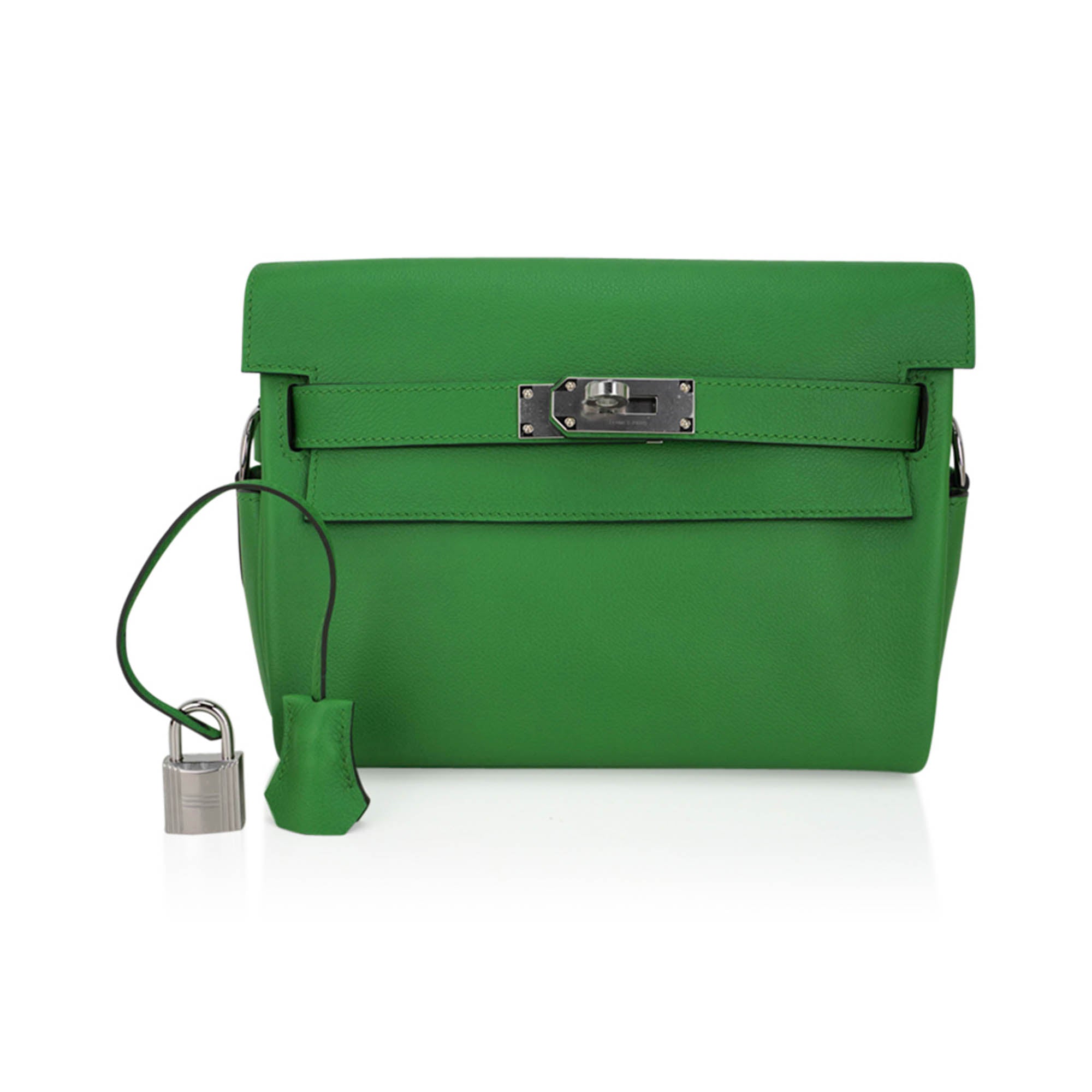 👜Kelly Messenger 25 Bag Vert Yucca Evercolor Leather with Palladium Hardware