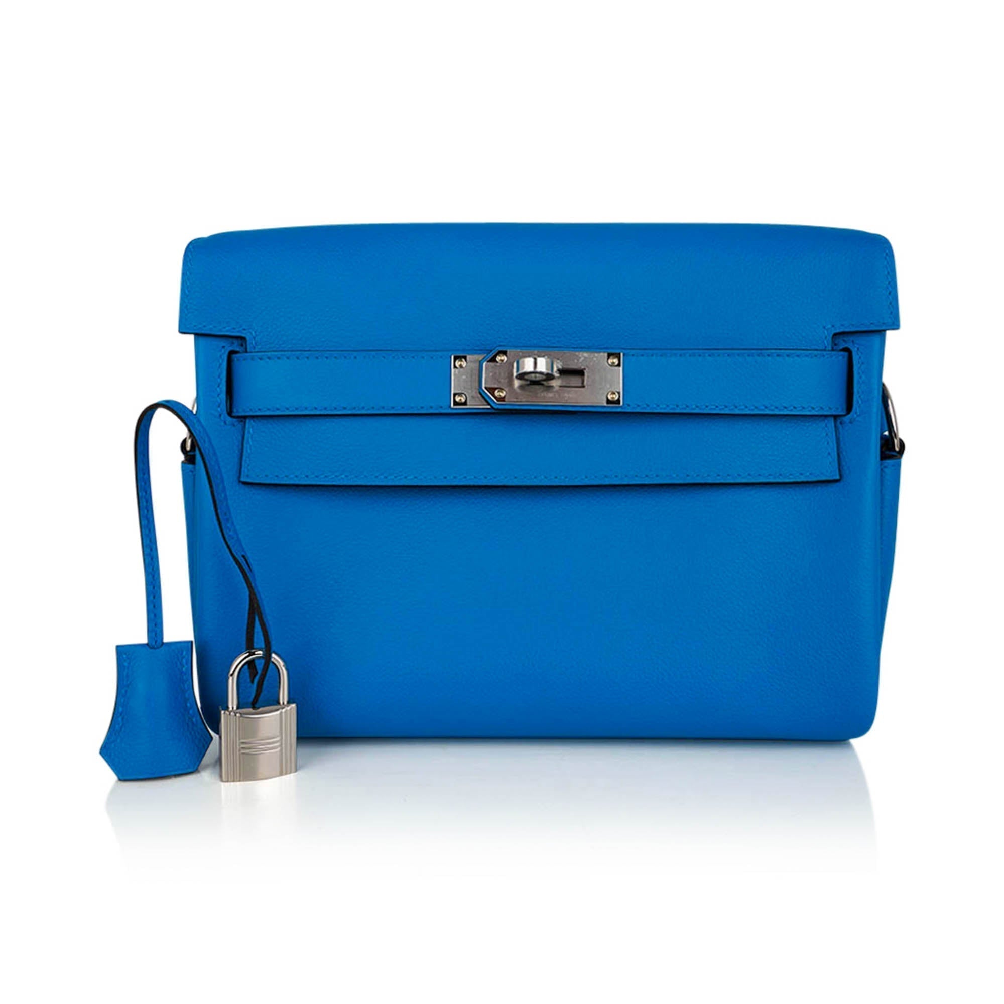 👜Kelly Messenger PM Blue Zanzibar Evercolor Leather with Palladium Hardware