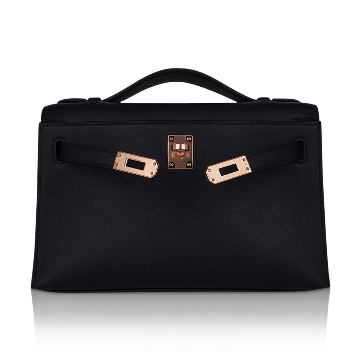 👜Kelly Pochette Bag Black Rose Gold Hardware Clutch