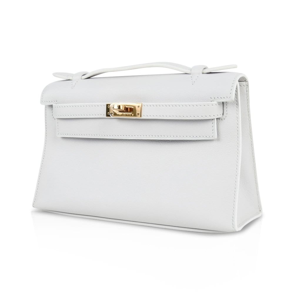 👜Kelly Pochette Clutch Bag Very Rare White Gold Hardware
