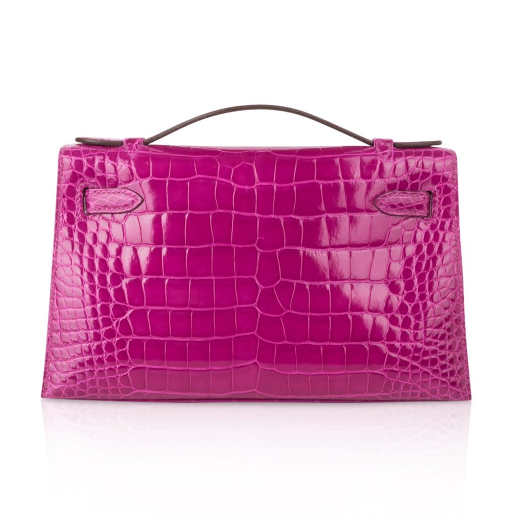 👜Kelly Pochette Clutch Bag Rose Scheherazade Pink Alligator Gold Hardware