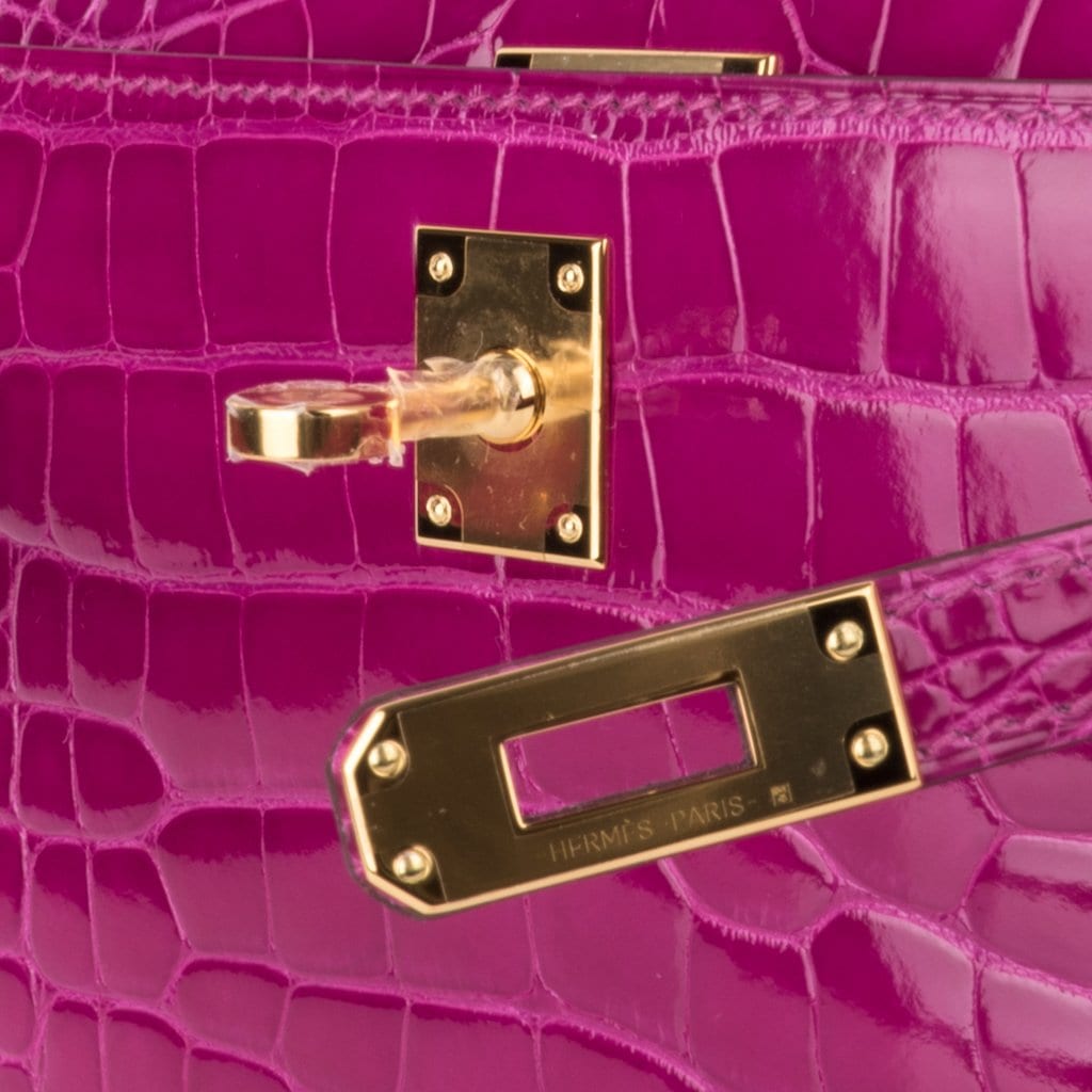 👜Kelly Pochette Clutch Bag Rose Scheherazade Pink Alligator Gold Hardware