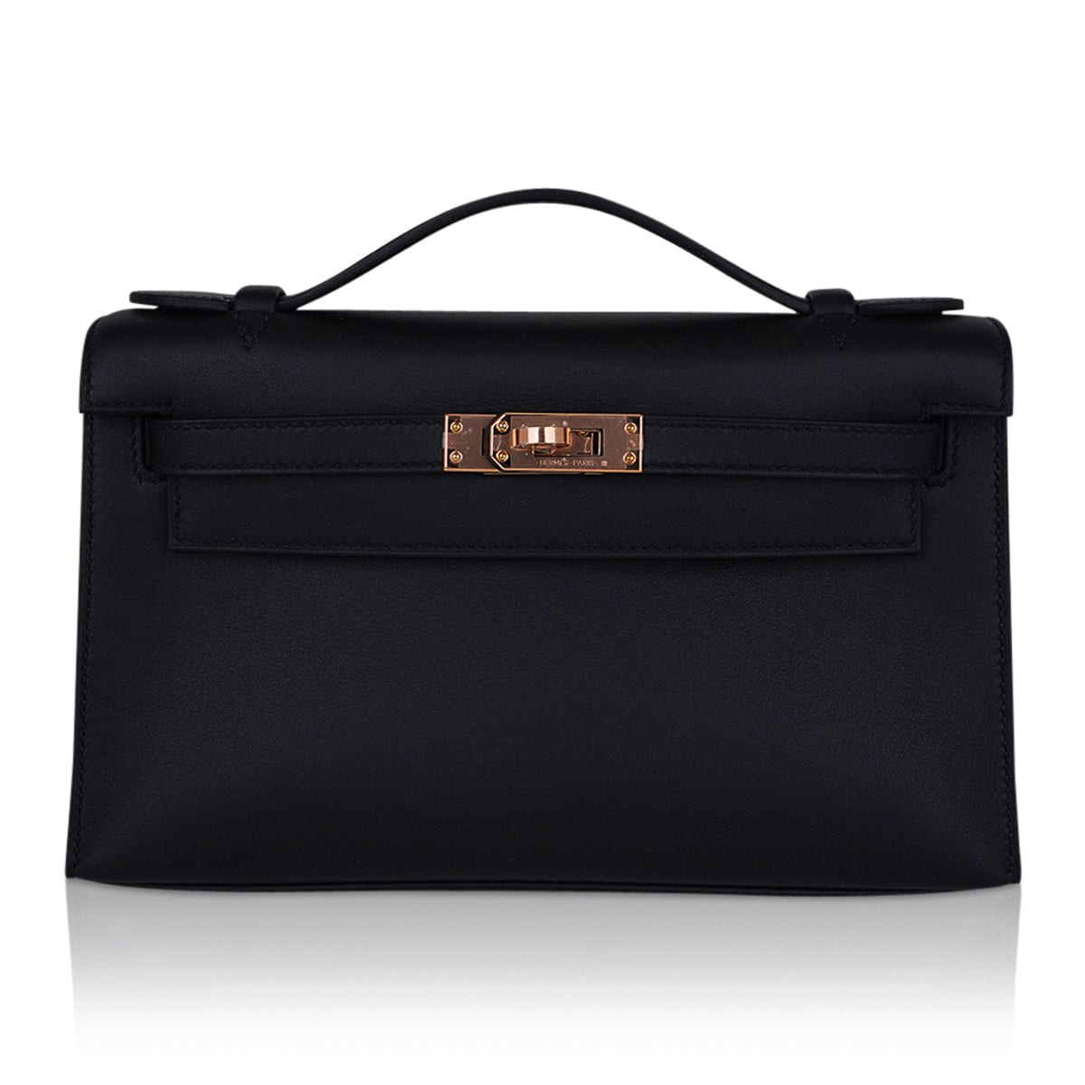 👜Kelly Pochette Bag Black Rose Gold Hardware Clutch