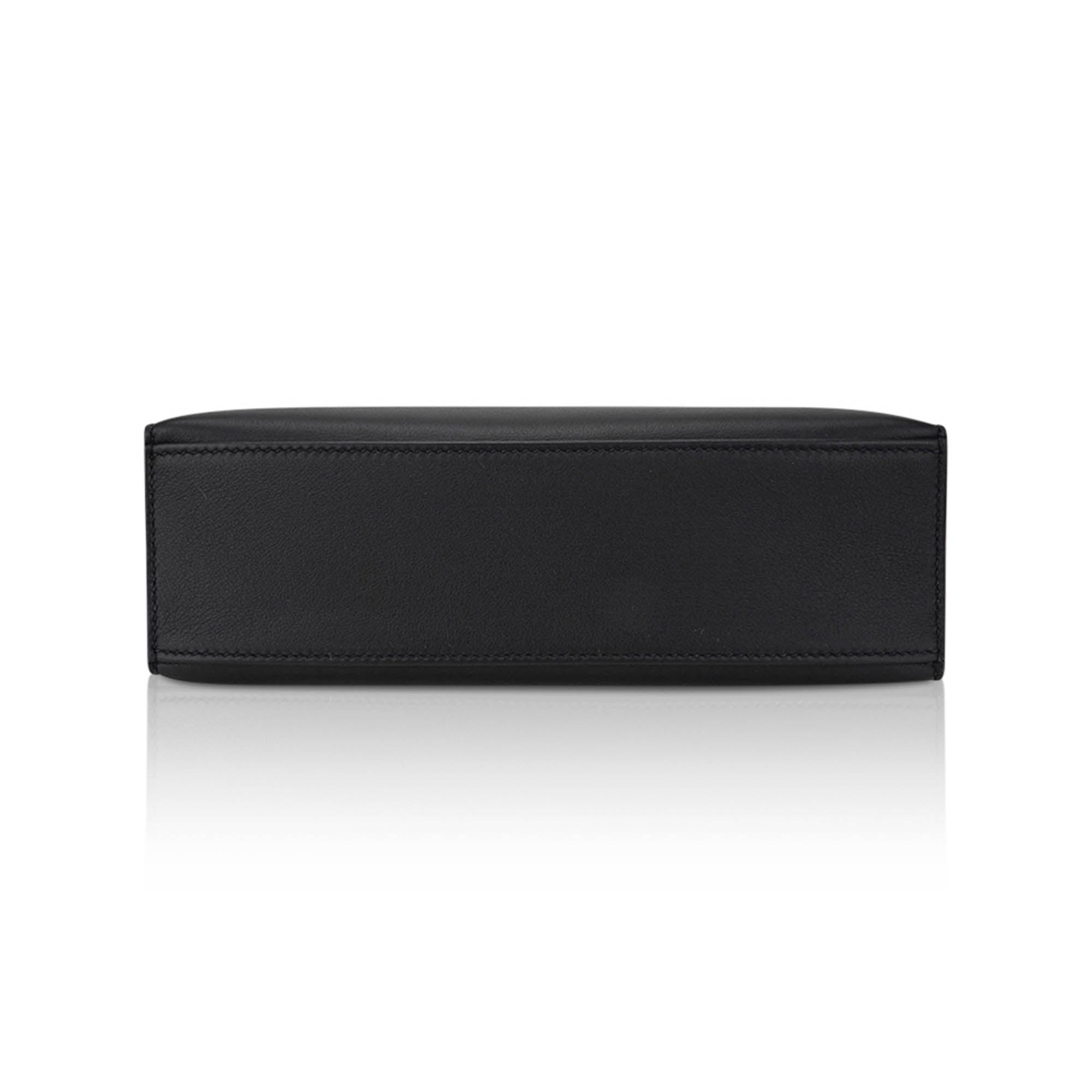 👜Kelly Pochette Clutch Bag Black Swift Leather with Palladium Hardware