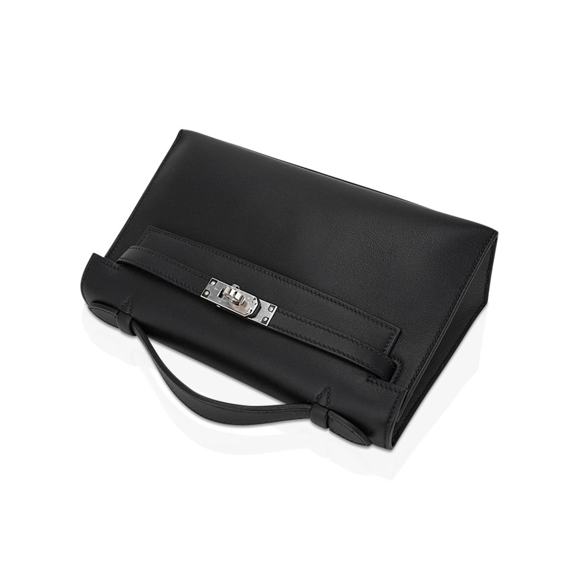 👜Kelly Pochette Clutch Bag Black Swift Leather with Palladium Hardware