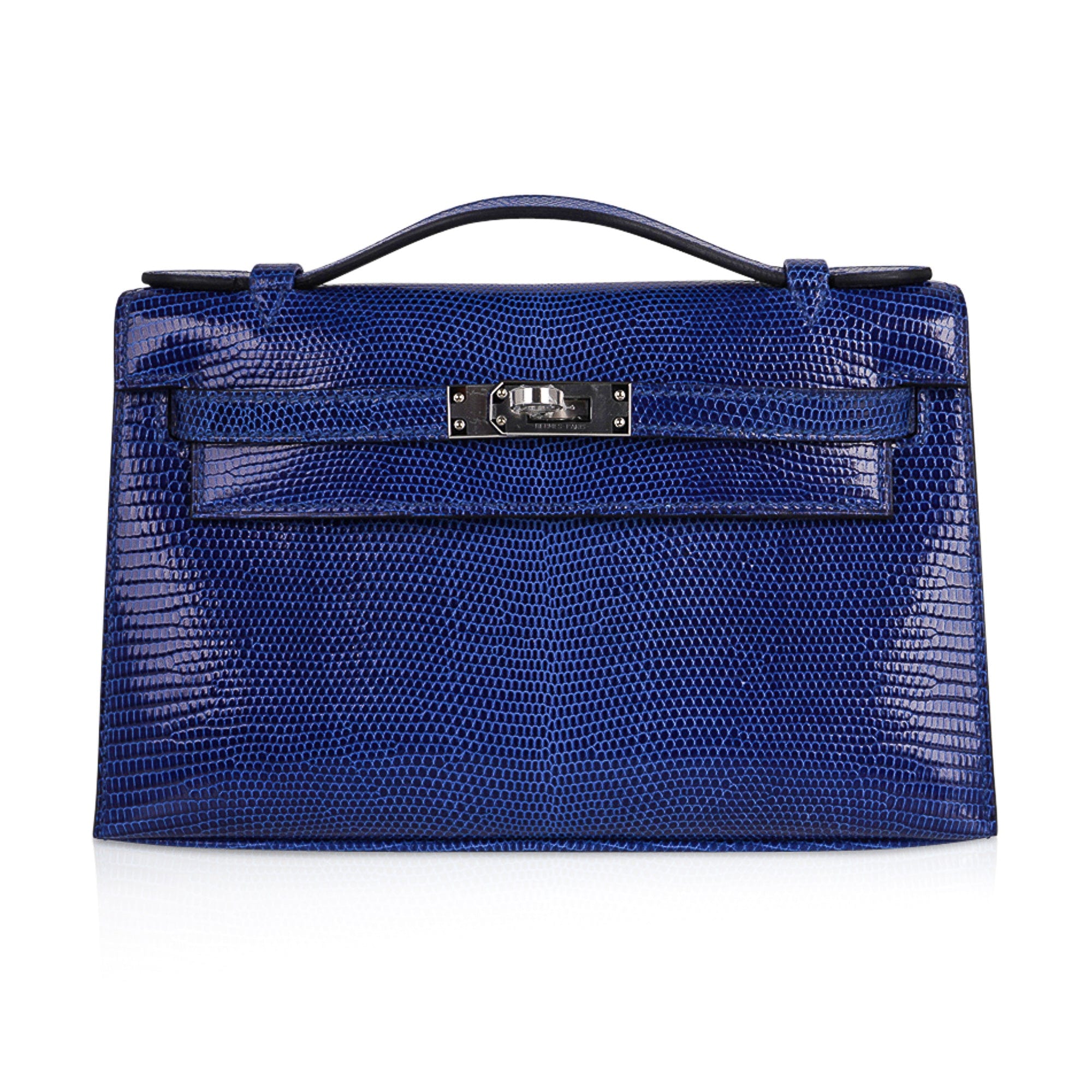 👜Kelly Pochette Bag Blue Sapphire Lizard Clutch Palladium Hardware