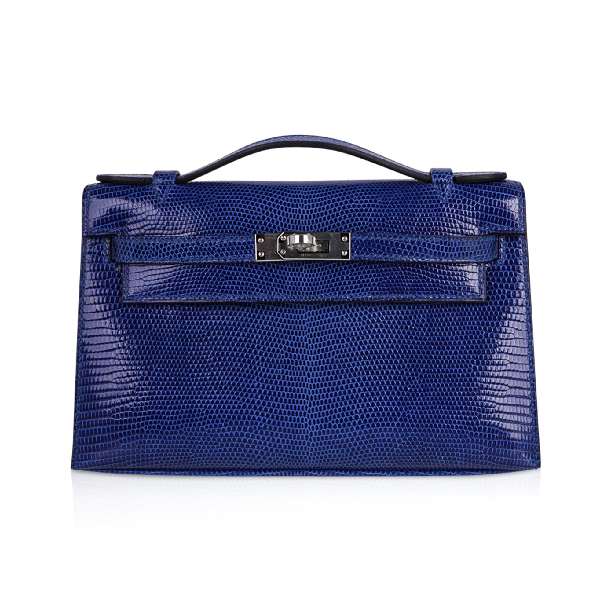 👜Kelly Pochette Bag Blue Sapphire Lizard Clutch Palladium Hardware