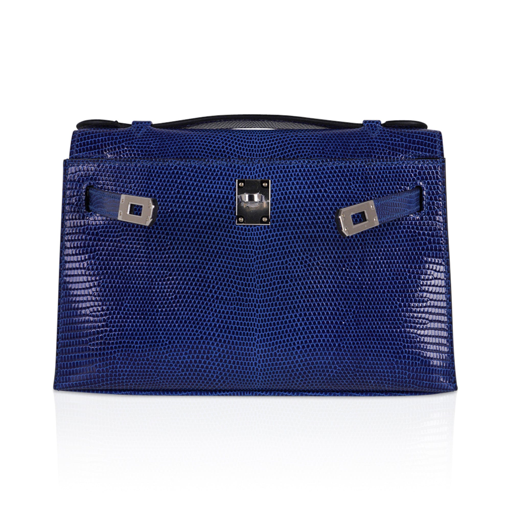 👜Kelly Pochette Bag Blue Sapphire Lizard Clutch Palladium Hardware