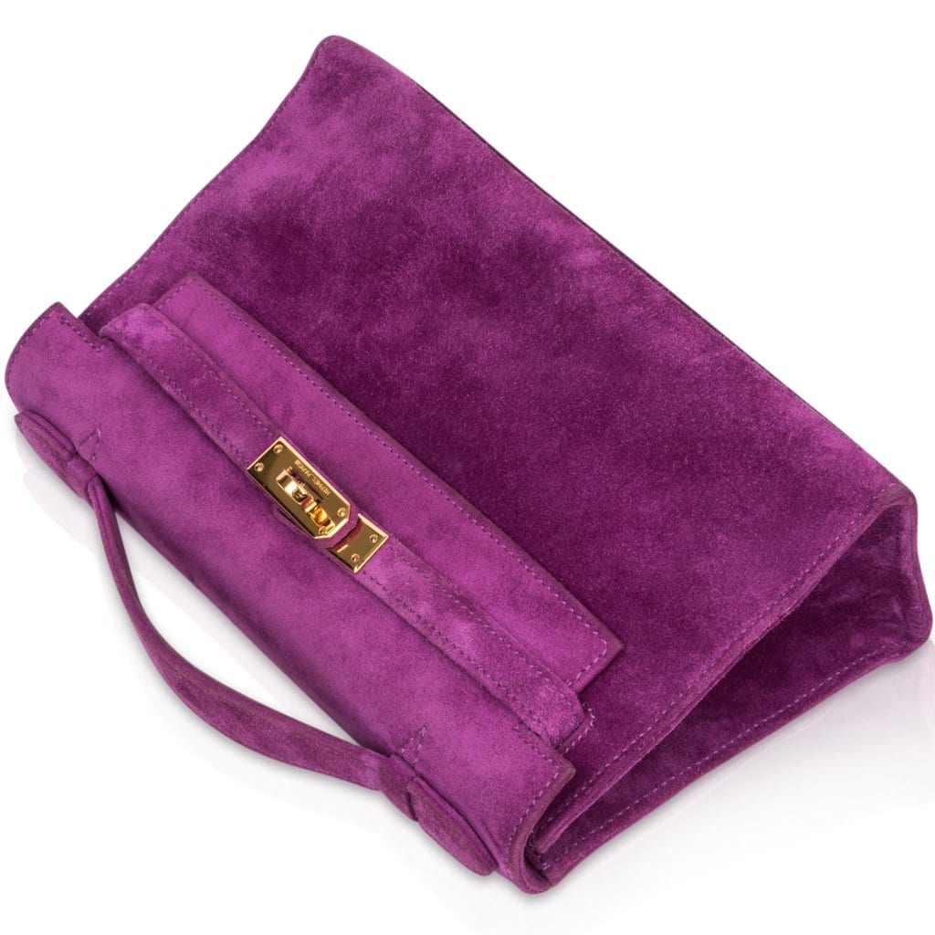 👜Kelly Pochette Doblis (Suede) Violet Purple Clutch Bag Gold