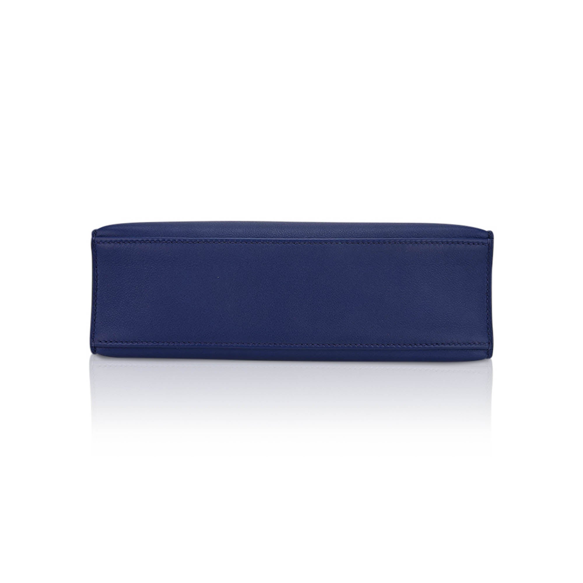 👜Kelly Pochette Clutch Bag Blue Sapphire Swift Leather with Palladium Hardware