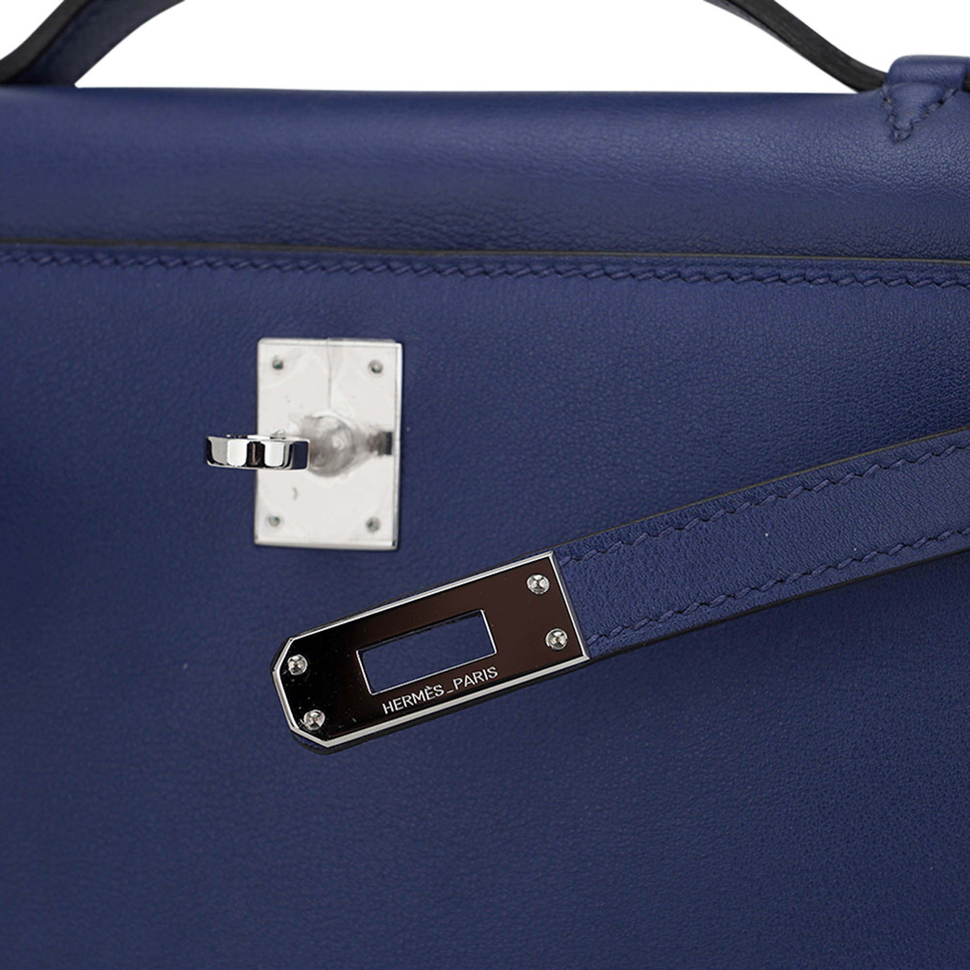 👜Kelly Pochette Clutch Bag Blue Sapphire Swift Leather with Palladium Hardware