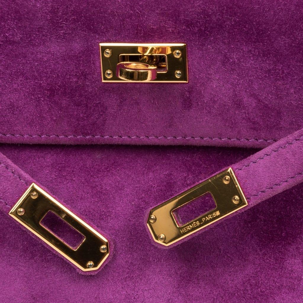 👜Kelly Pochette Doblis (Suede) Violet Purple Clutch Bag Gold