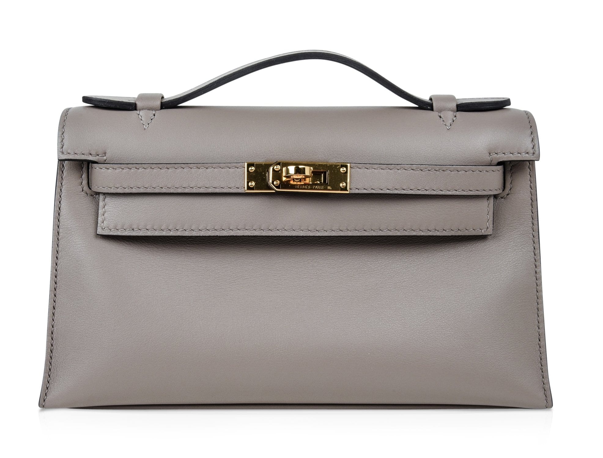 👜Kelly Pochette Gris Asphalte Swift Gold Hardware