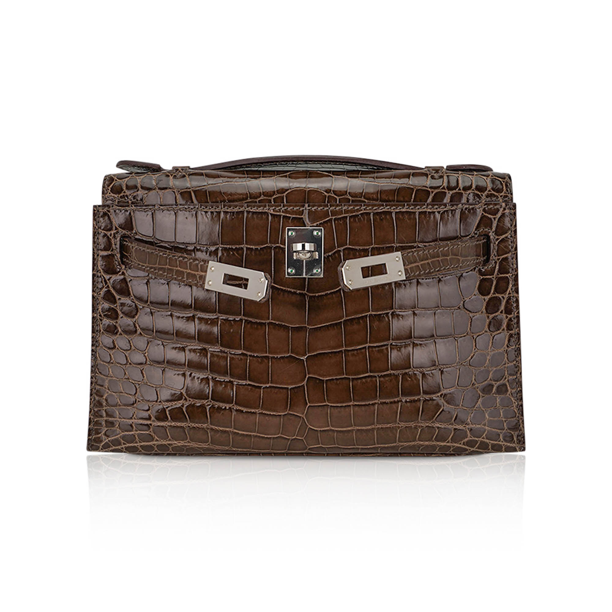 👜Kelly Pochette Clutch Gris Elephant Crocodile Bag