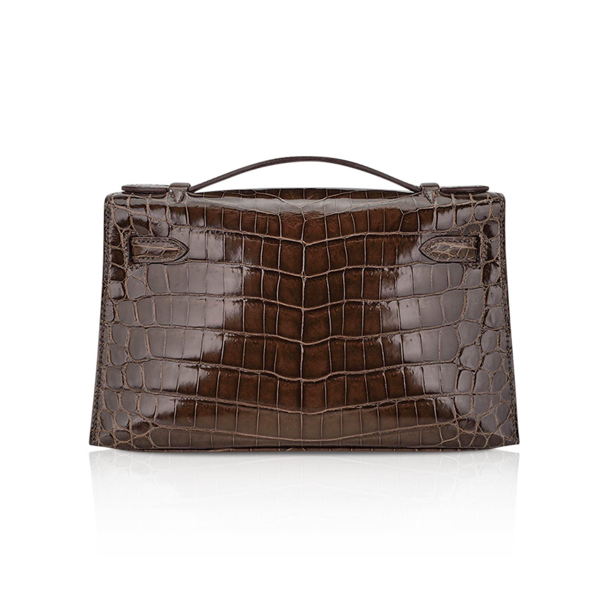 👜Kelly Pochette Clutch Gris Elephant Crocodile Bag