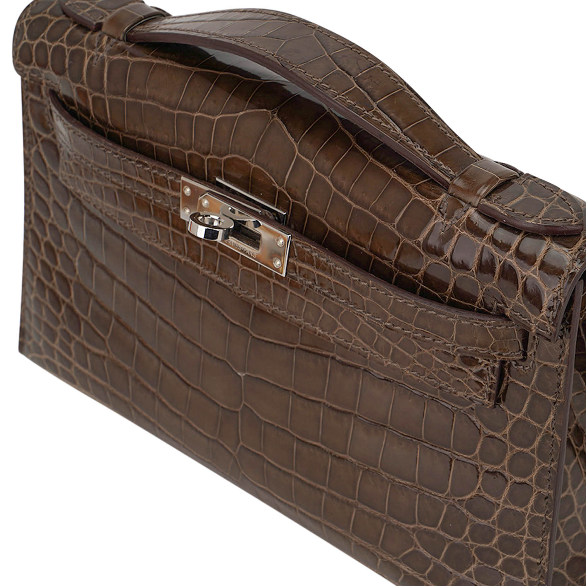 👜Kelly Pochette Clutch Gris Elephant Crocodile Bag