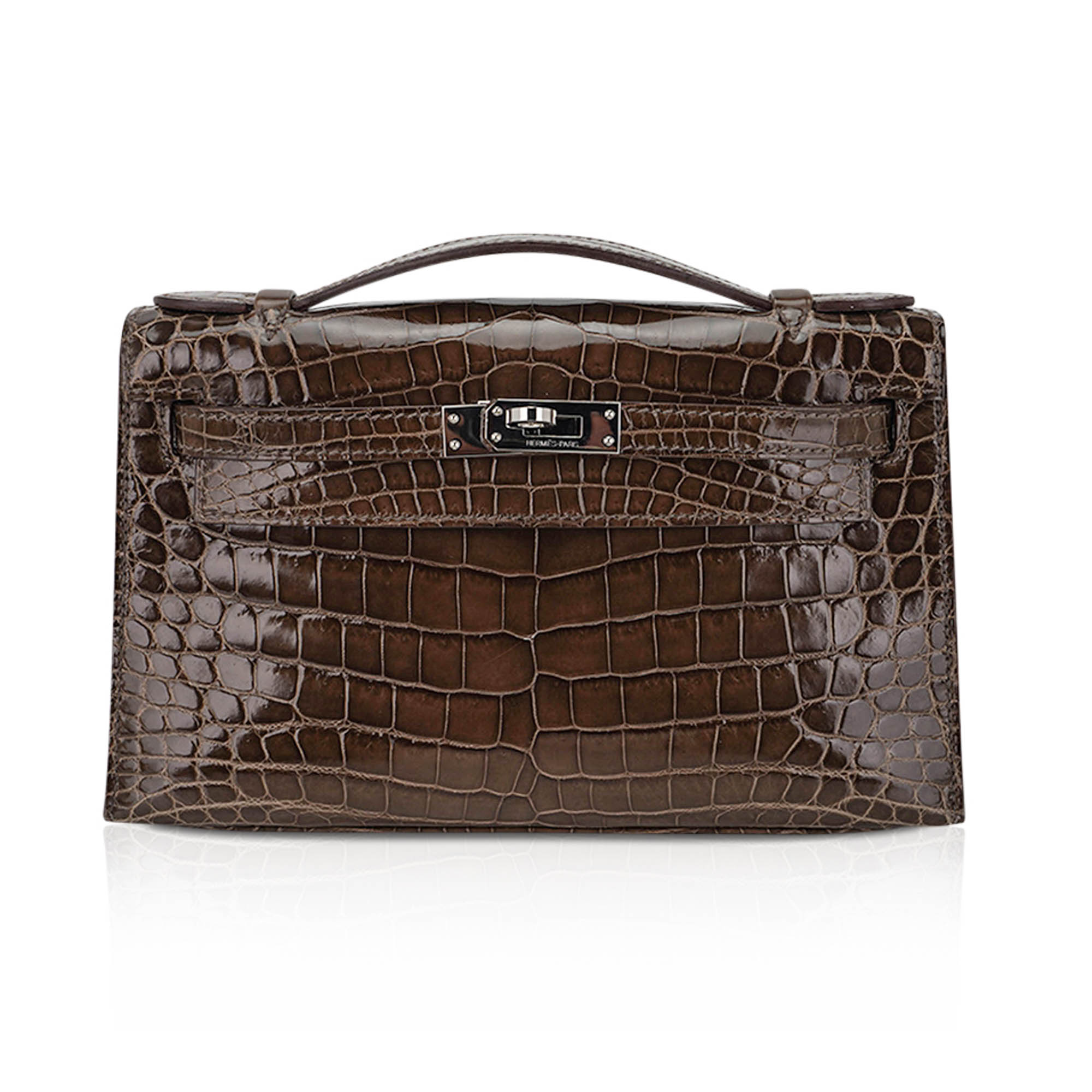 👜Kelly Pochette Clutch Gris Elephant Crocodile Bag