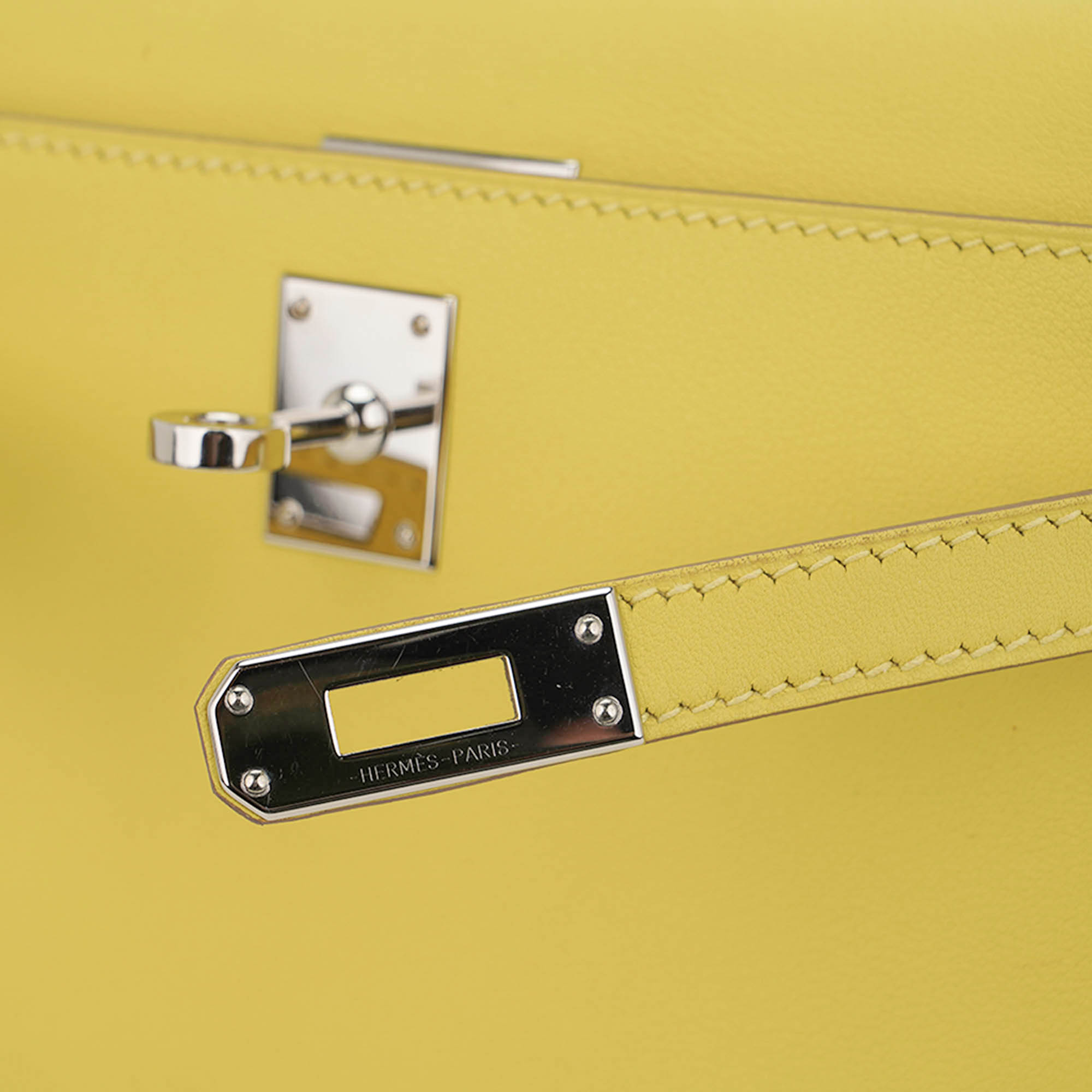 👜Kelly Pochette Clutch Bag Jaune De Naples Swift Leather with Palladium Hardware