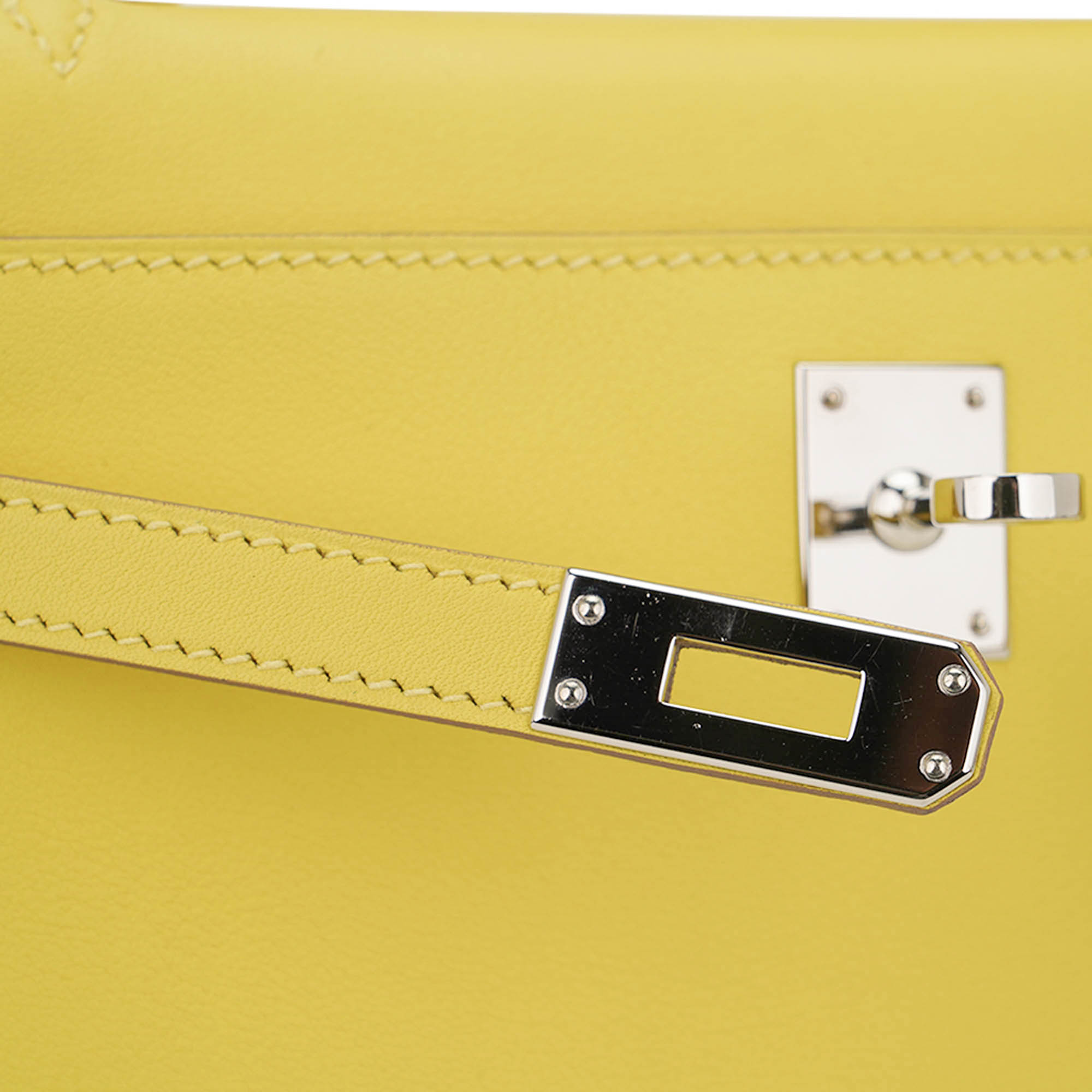 👜Kelly Pochette Clutch Bag Jaune De Naples Swift Leather with Palladium Hardware
