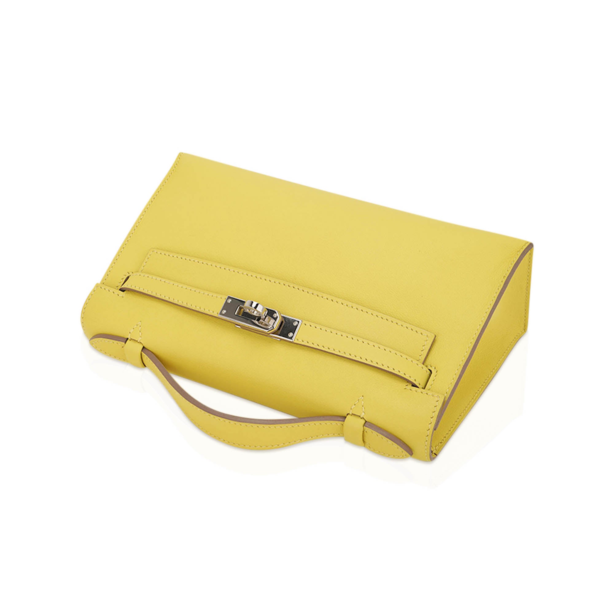 👜Kelly Pochette Clutch Bag Jaune De Naples Swift Leather with Palladium Hardware