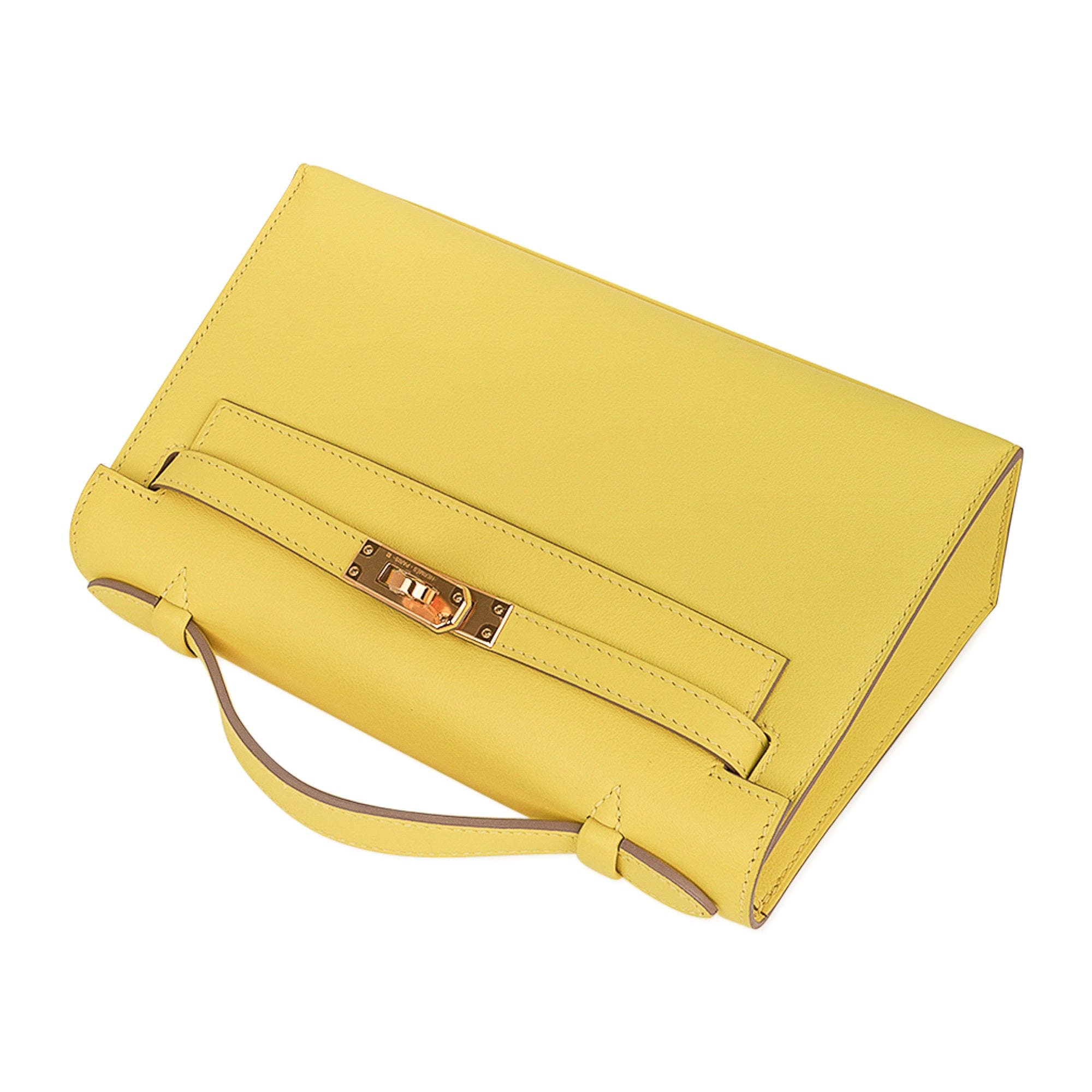 👜Kelly Pochette Bag Lime Clutch Gold Hardware Swift Leather