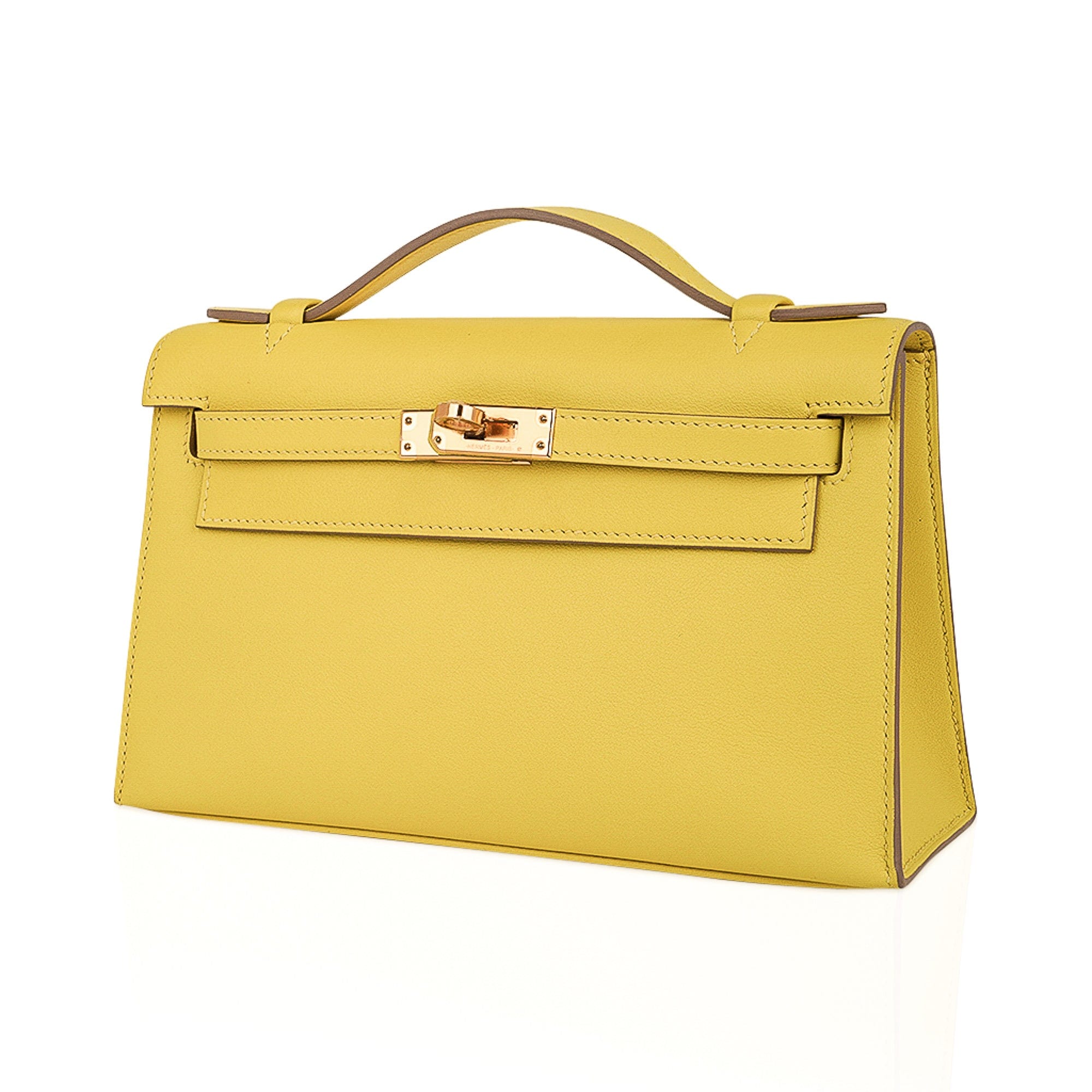 👜Kelly Pochette Bag Lime Clutch Gold Hardware Swift Leather