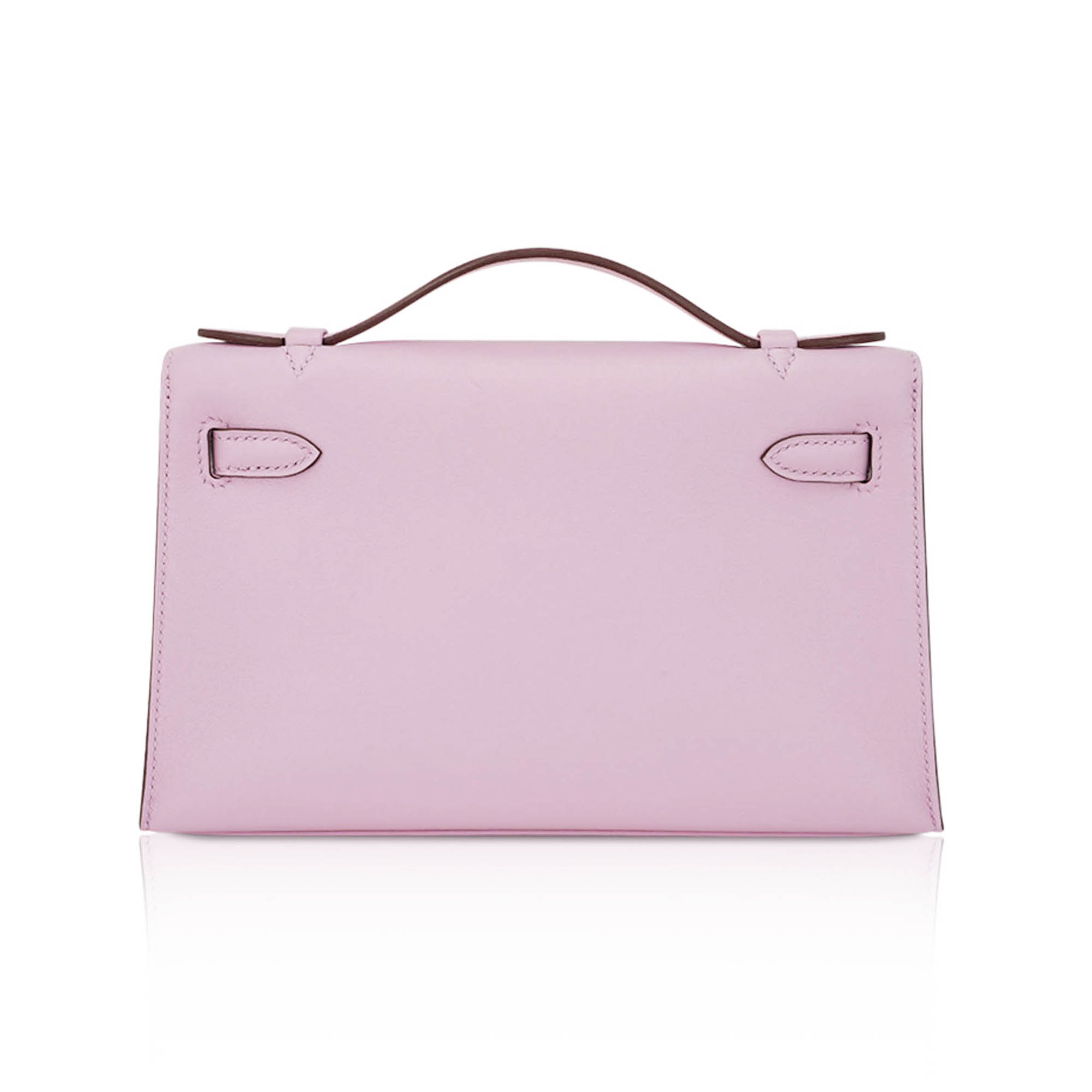 👜Kelly Pochette Clutch Bag Mauve Sylvestre Swift Leather with Rose Gold Hardware