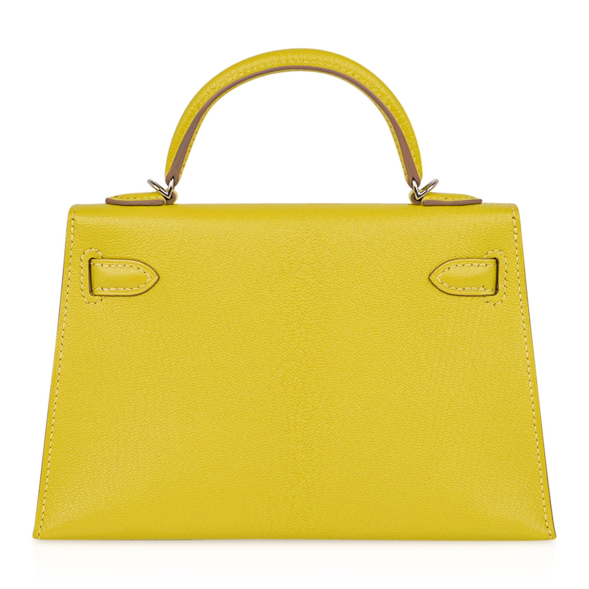 👜Kelly 20 Mini Sellier Bag Lime Chevre Leather Palladium New w/Box