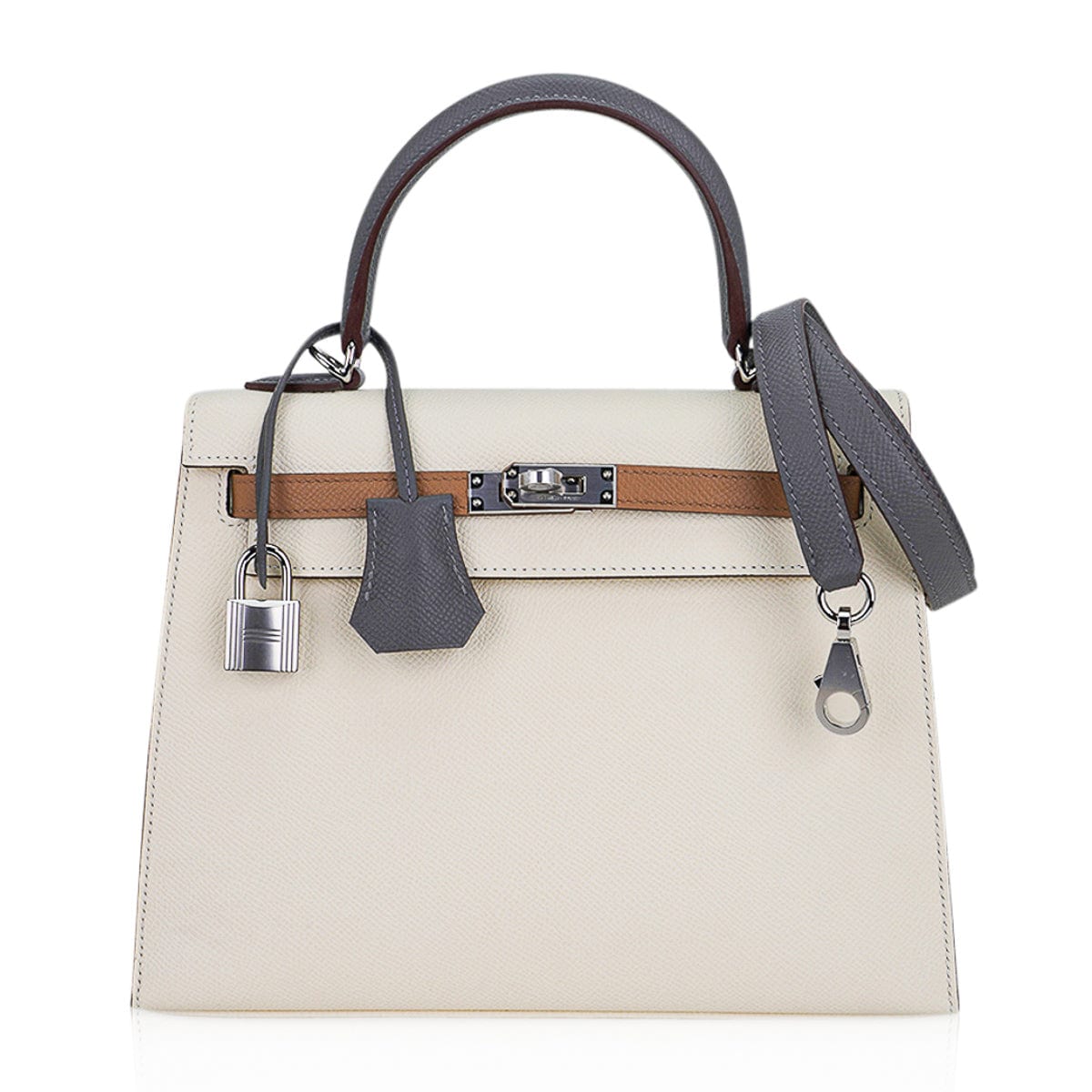 👜Kelly Sellier 25 Bag Nata Chai & Gris Meyer Epsom Leather with Palladium Hardware