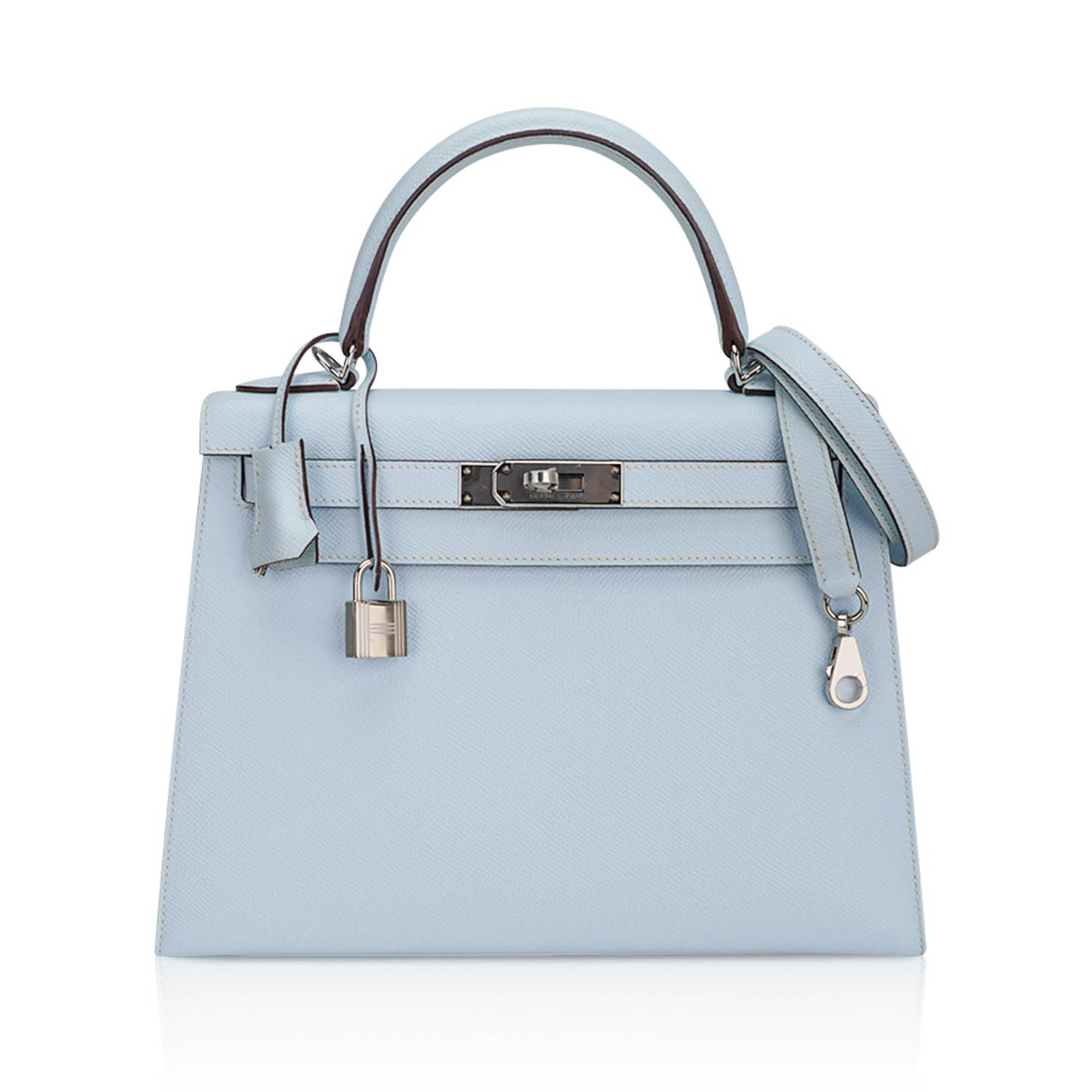 👜Kelly Sellier 28 Bag Blue Brume Epsom Leather with Palladium Hardware