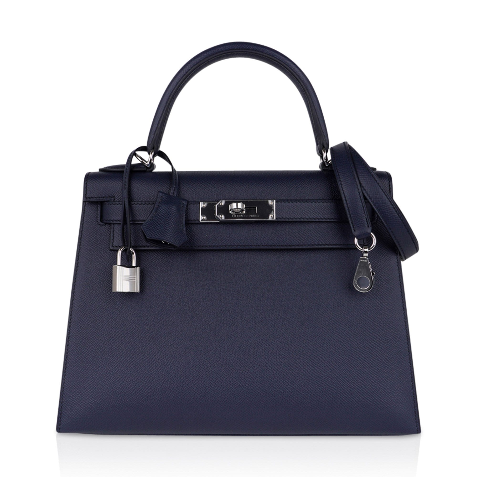 👜Kelly 28 Bag Blue Indigo Sellier Epsom Palladium Hardware New/Box