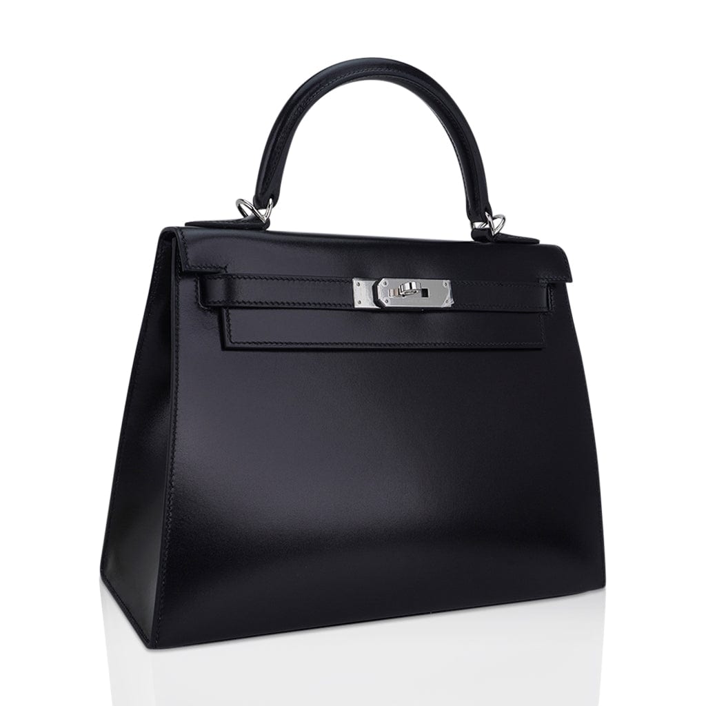 👜Kelly 28 Sellier Bag Black Box Leather with Palladium Hardware