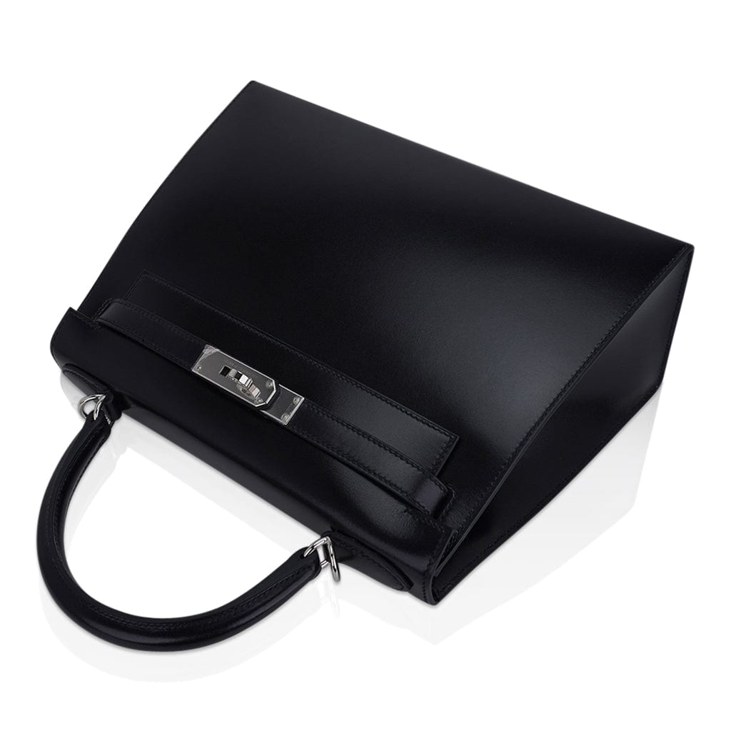 👜Kelly 28 Sellier Bag Black Box Leather with Palladium Hardware