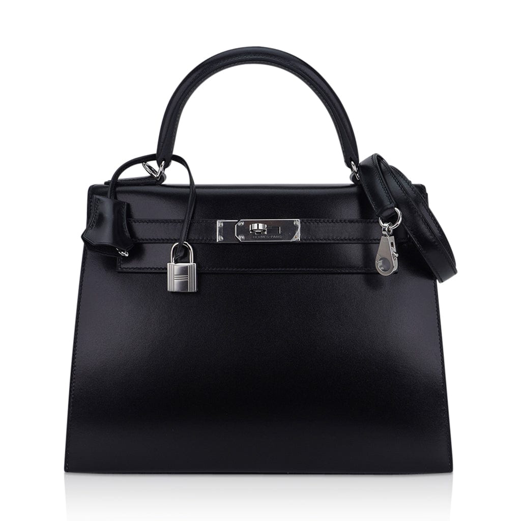 👜Kelly 28 Sellier Bag Black Box Leather with Palladium Hardware