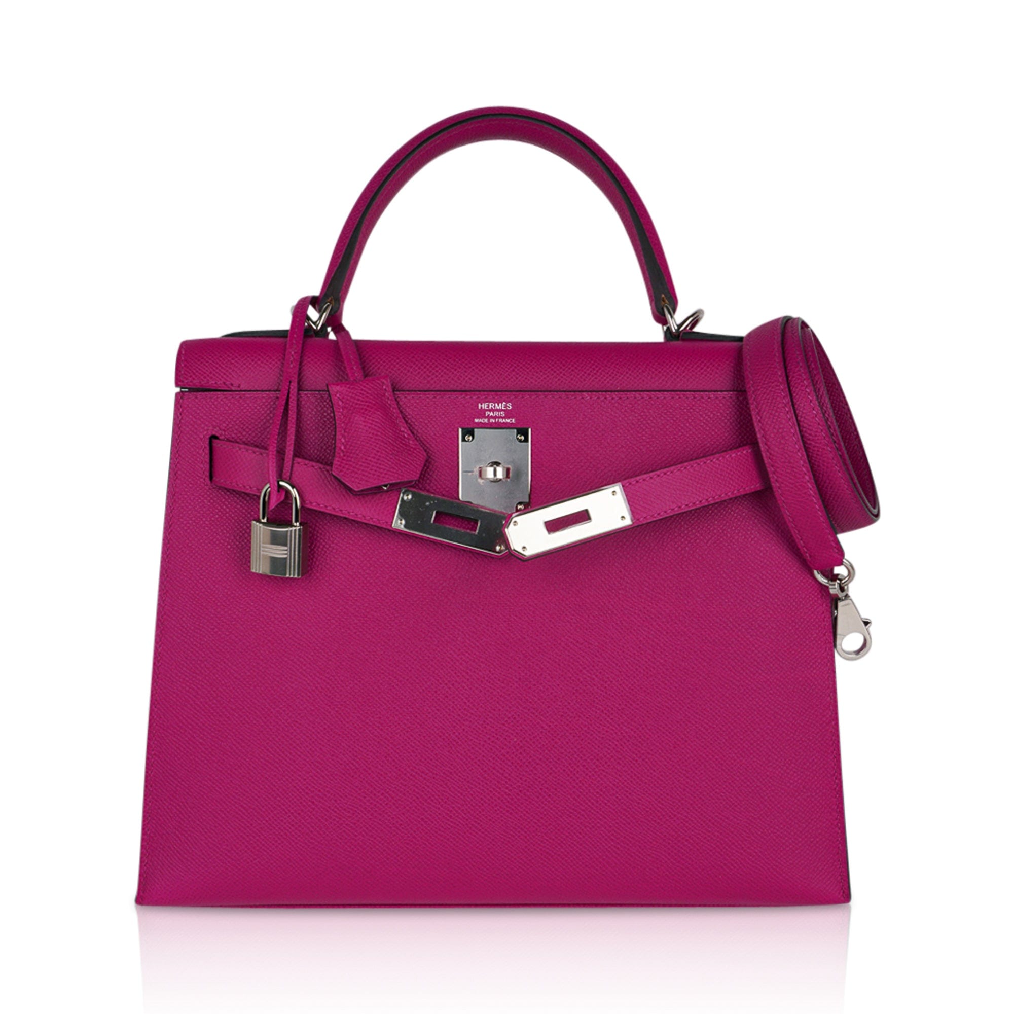 👜Kelly 28 Sellier Bag Rose Pourpre Epsom Leather with Palladium Hardware
