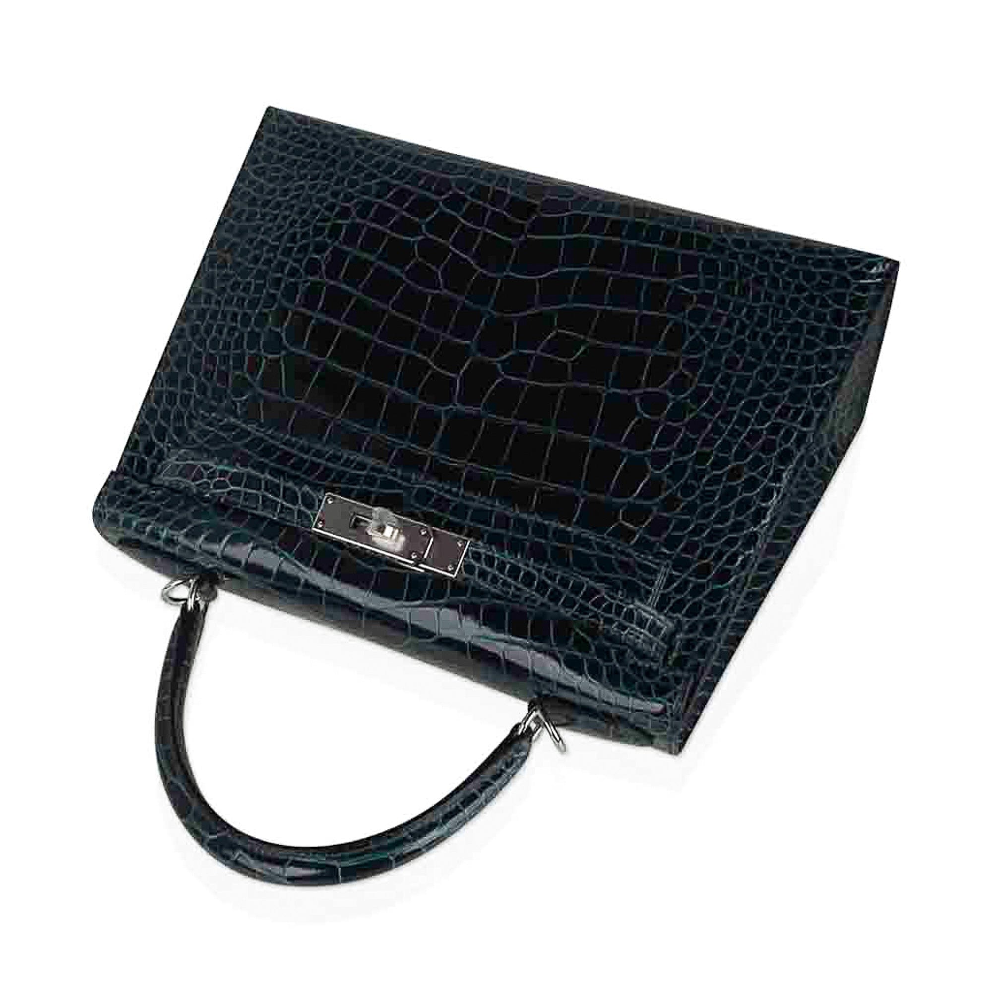 👜Kelly 28 Sellier Verso Vert Cypress / Vert Jade Bag Alligator Palladium Hardware