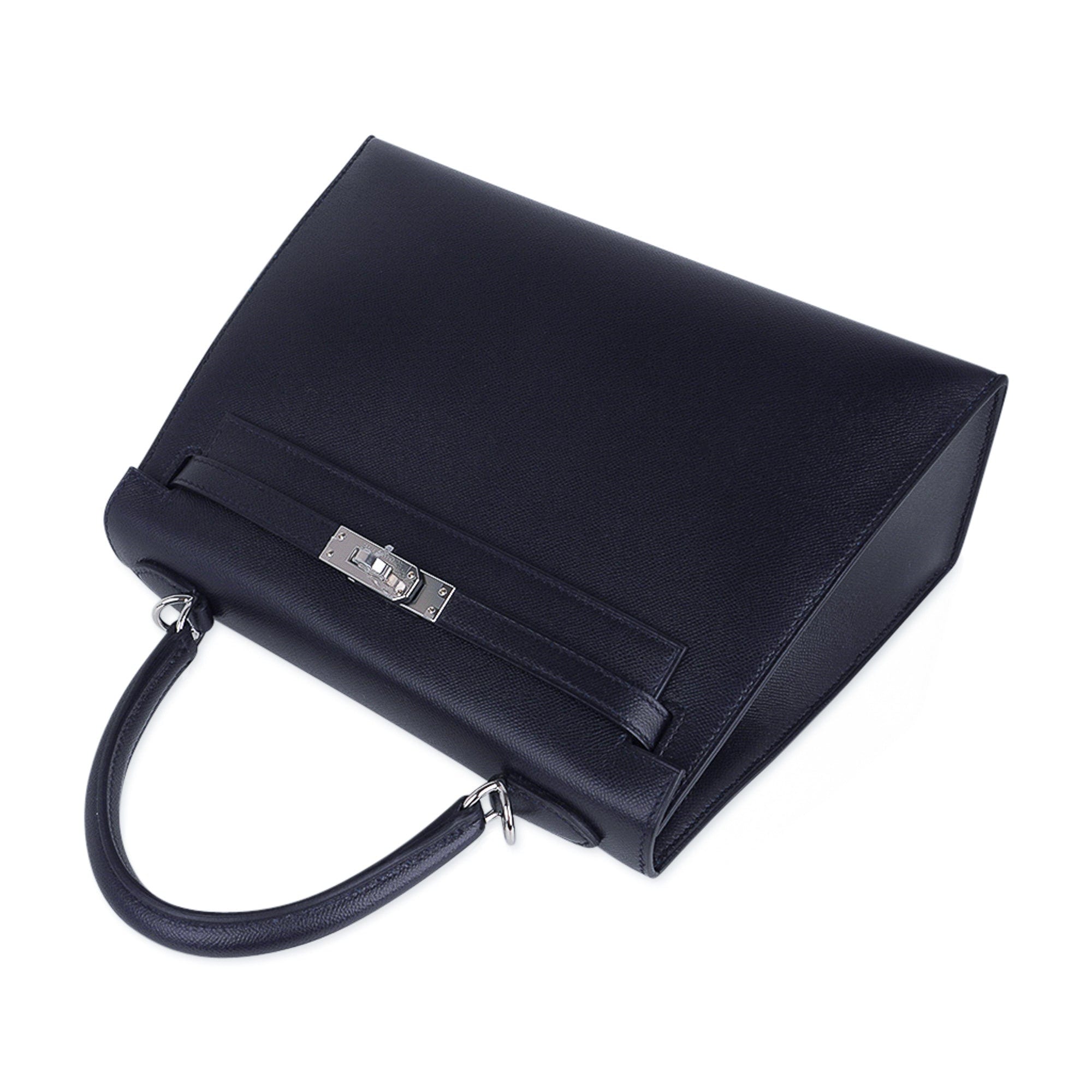 👜Verso Kelly Sellier 25 Bag Bleu de Minuit & Etrusque Veau Madame Leather with Palladium Hardware
