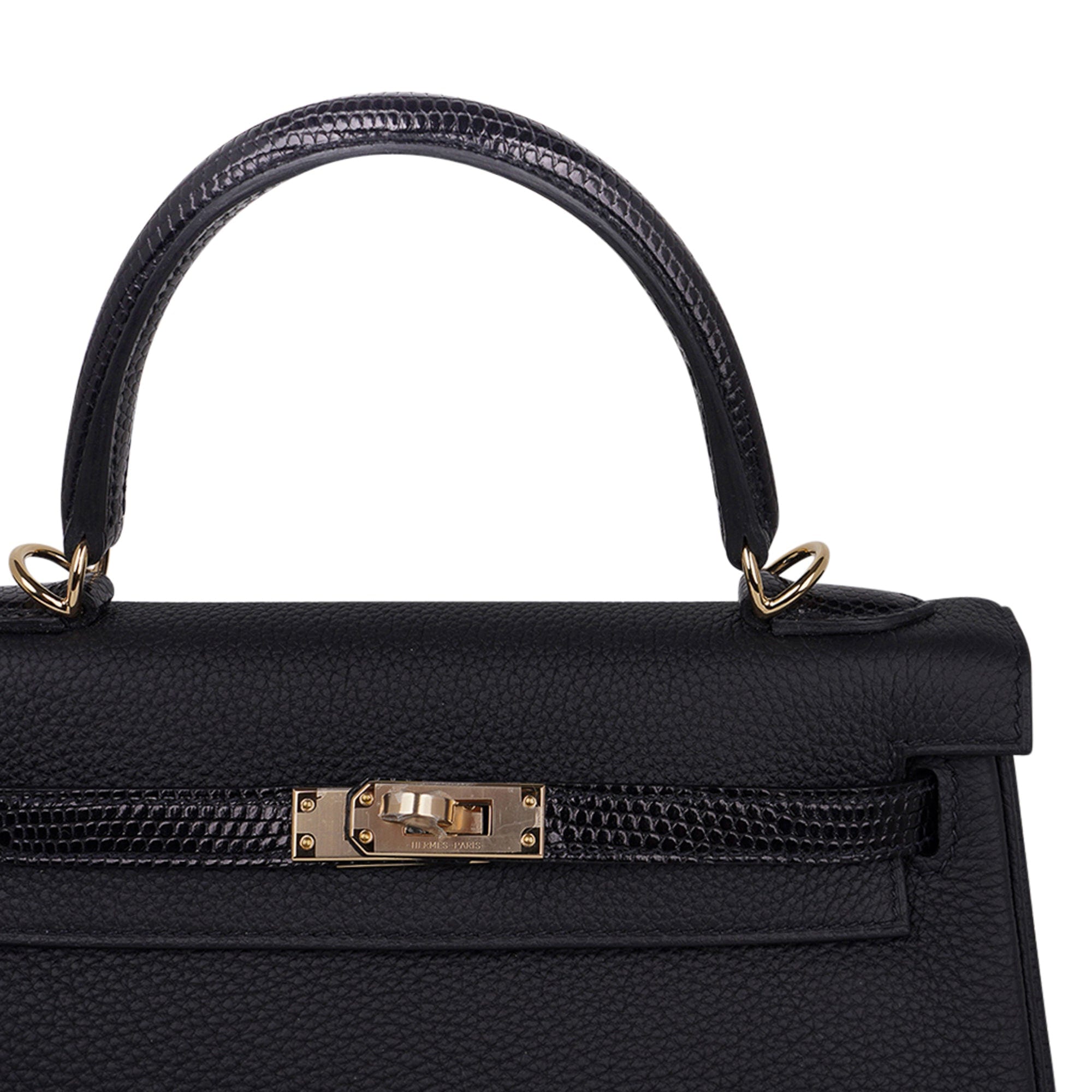 👜Kelly Touch 25 Retourne Bag Black Lizard / Togo Permabrass Hardware