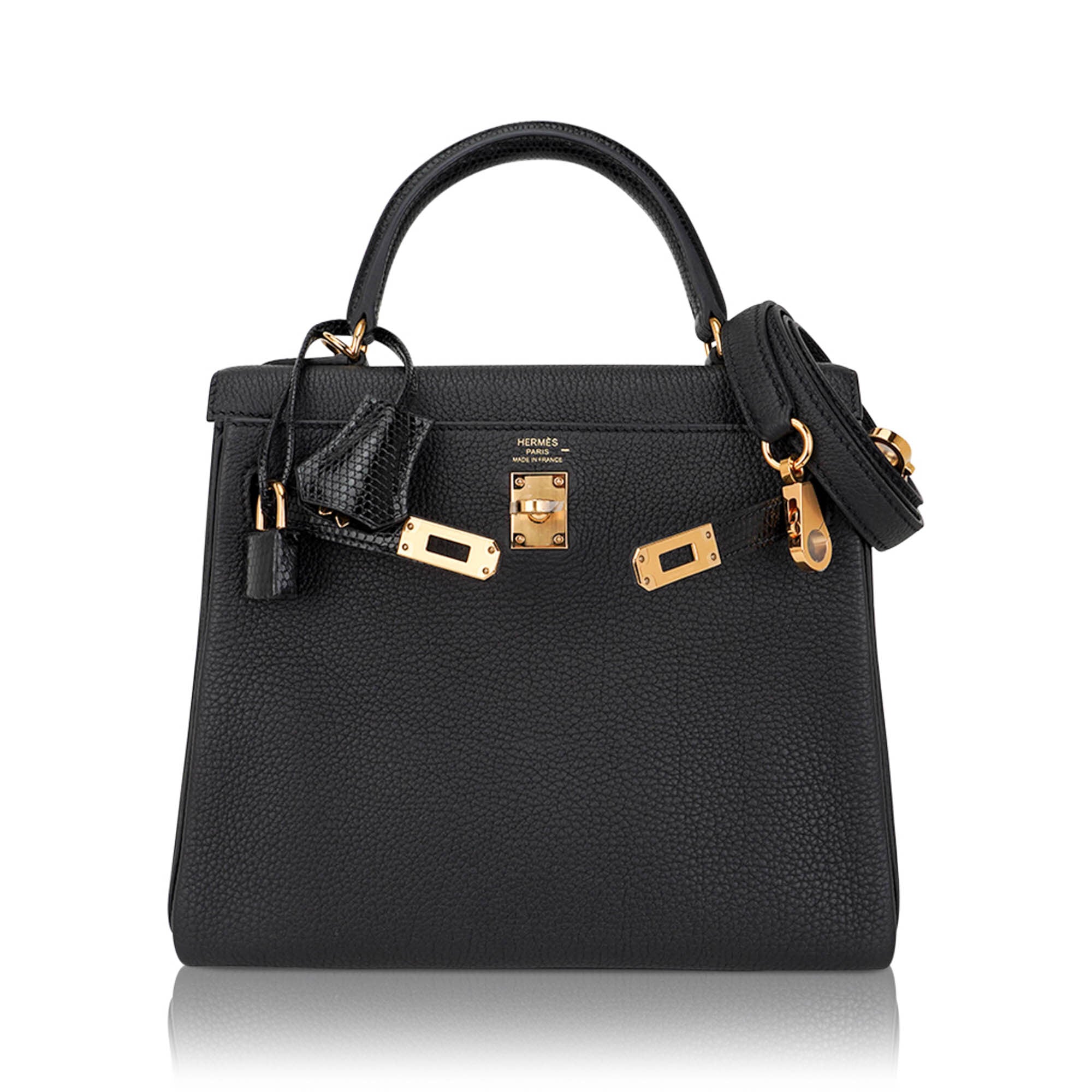 👜Kelly Touch 25 Retourne Bag Black Lizard Togo Leather Gold Hardware