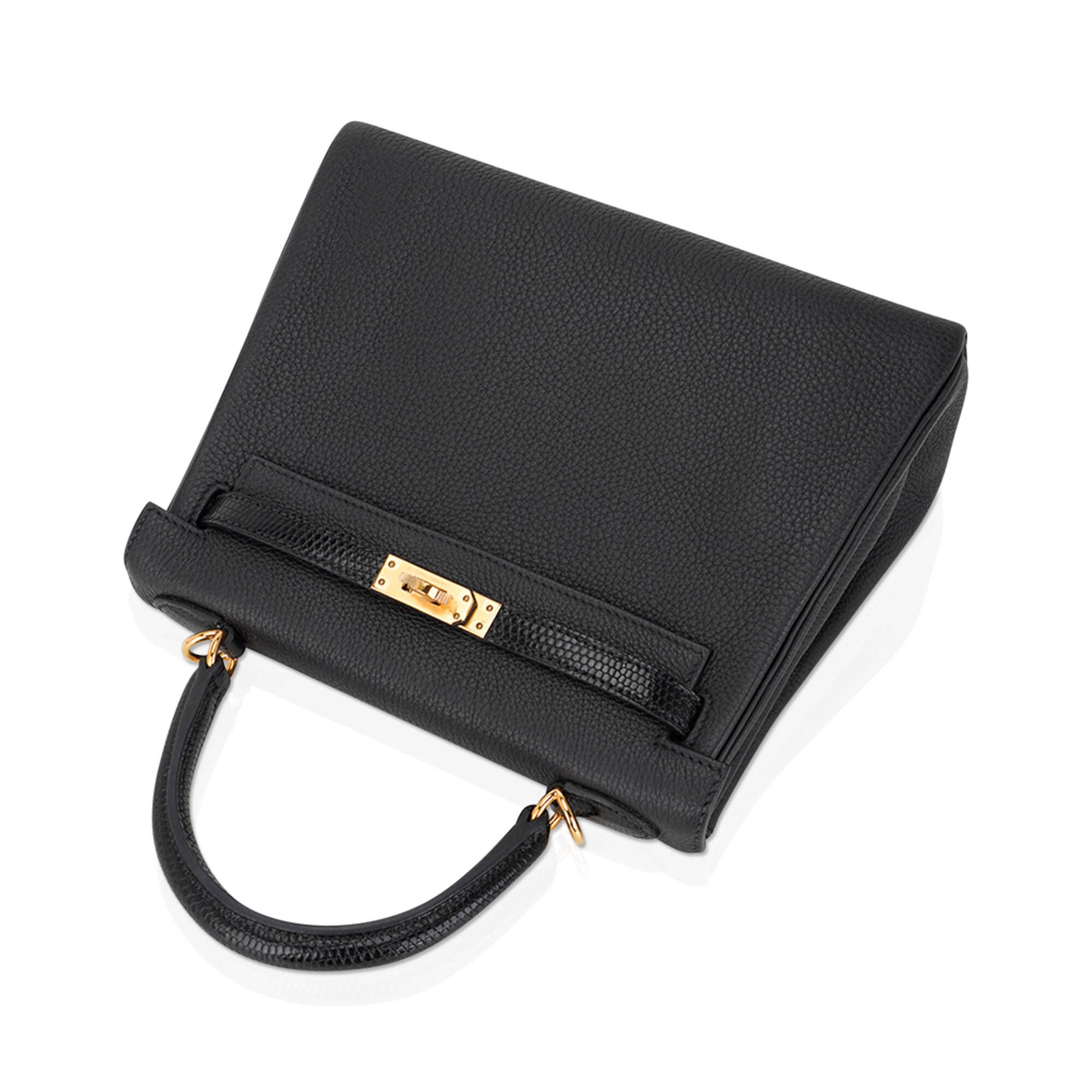 👜Kelly Touch 25 Retourne Bag Black Lizard Togo Leather Gold Hardware