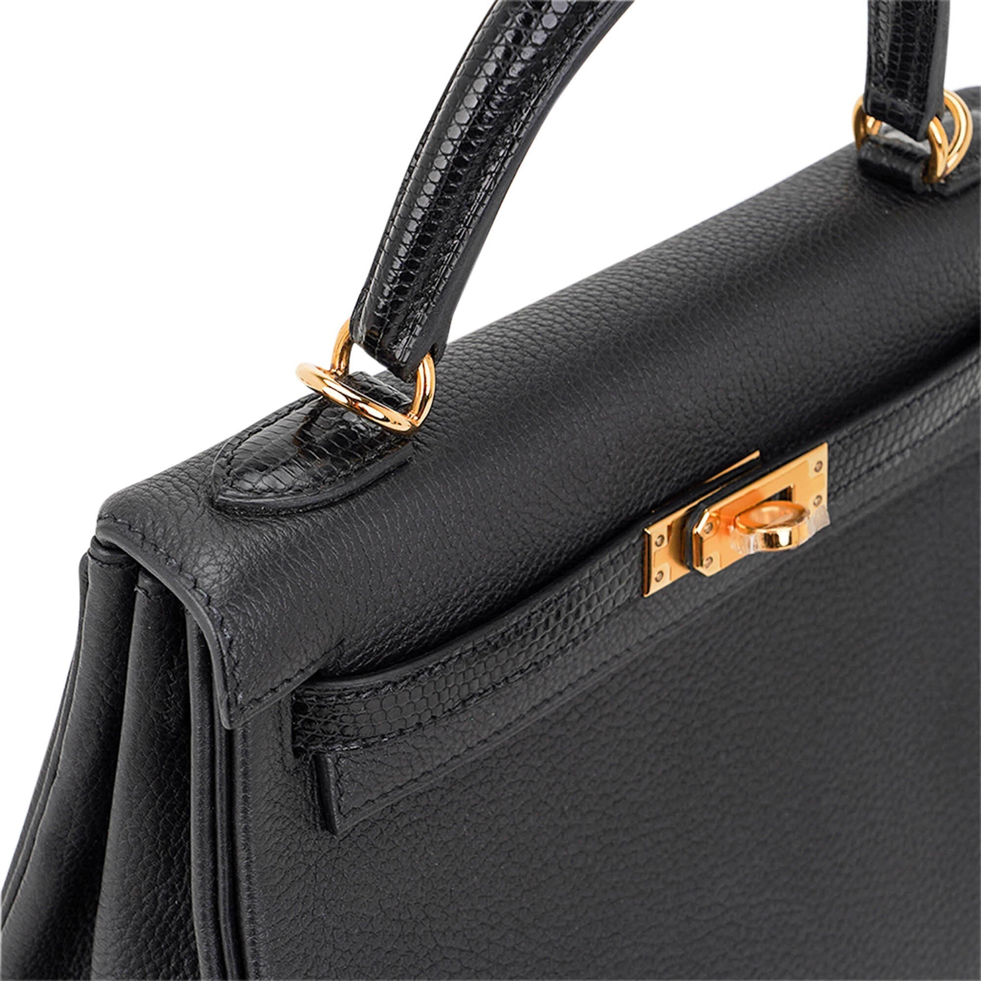 👜Kelly Touch 25 Retourne Bag Black Lizard Togo Leather Gold Hardware