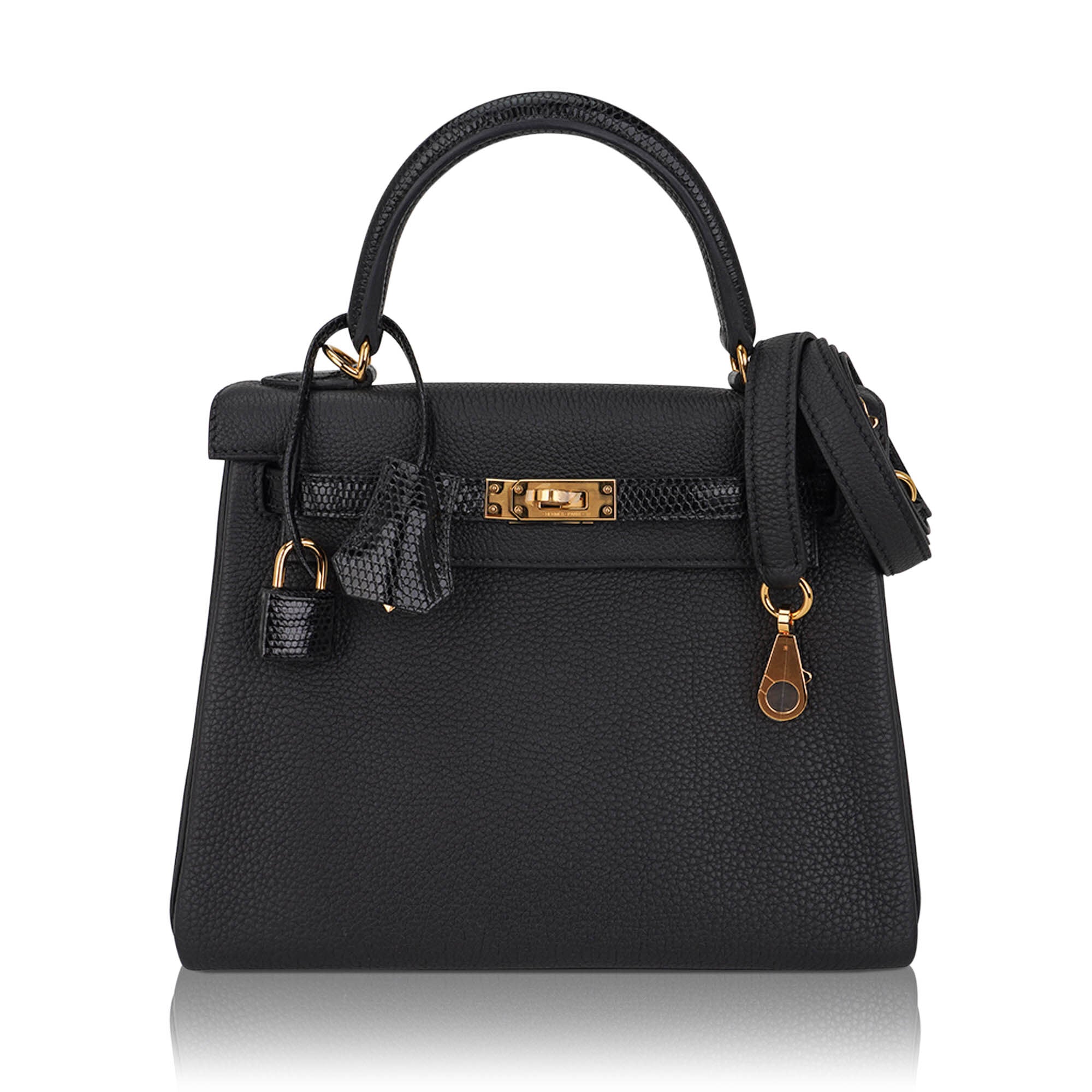👜Kelly Touch 25 Retourne Bag Black Lizard Togo Leather Gold Hardware