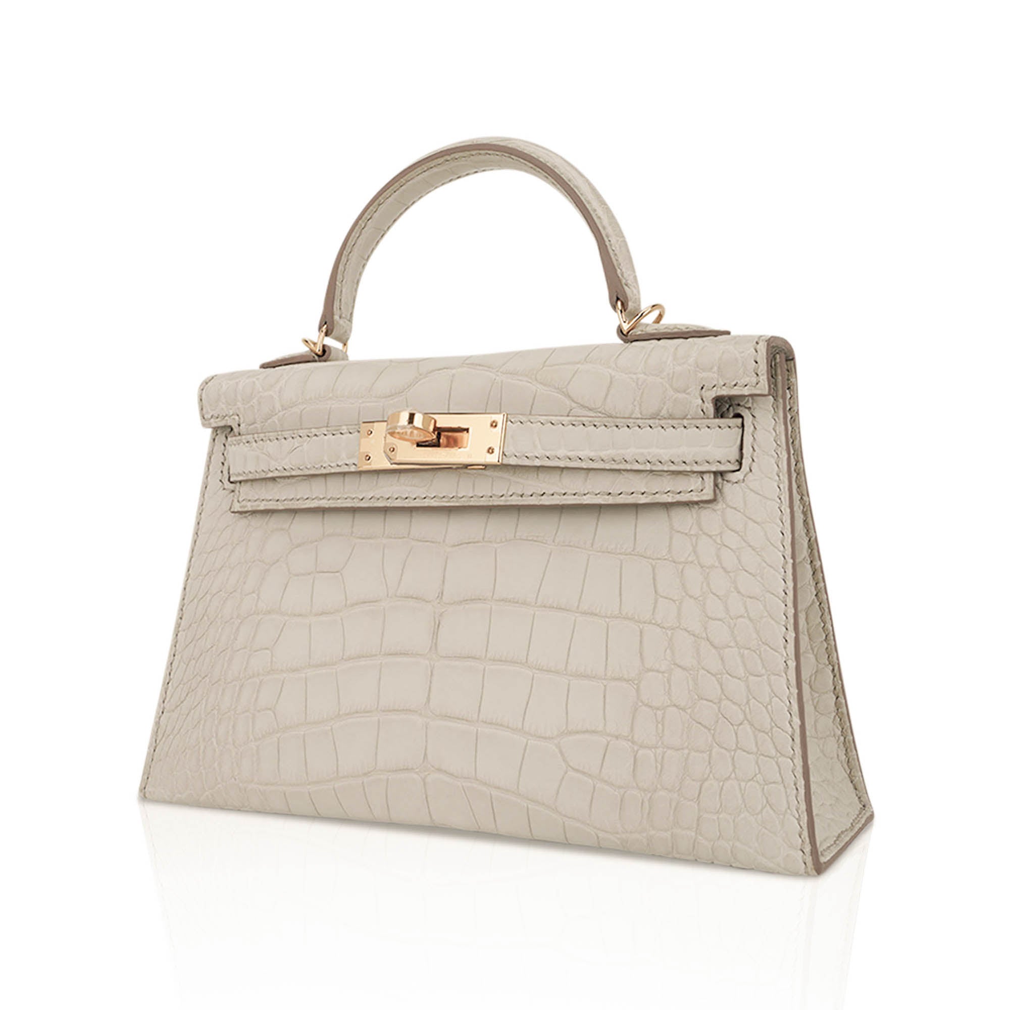 👜Limited Edition Mini Kelly 20 Sellier Beton Matte Alligator Bag with Gold Hardware