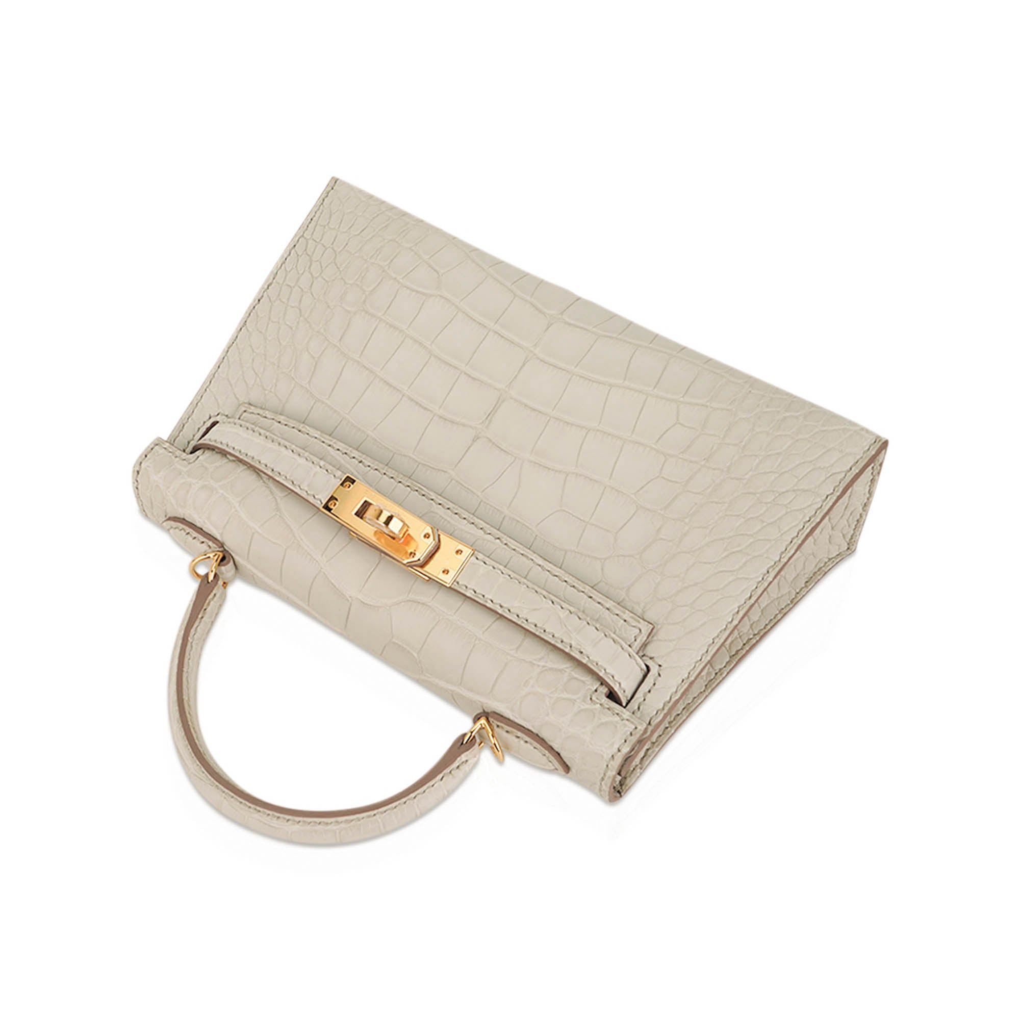 👜Limited Edition Mini Kelly 20 Sellier Beton Matte Alligator Bag with Gold Hardware