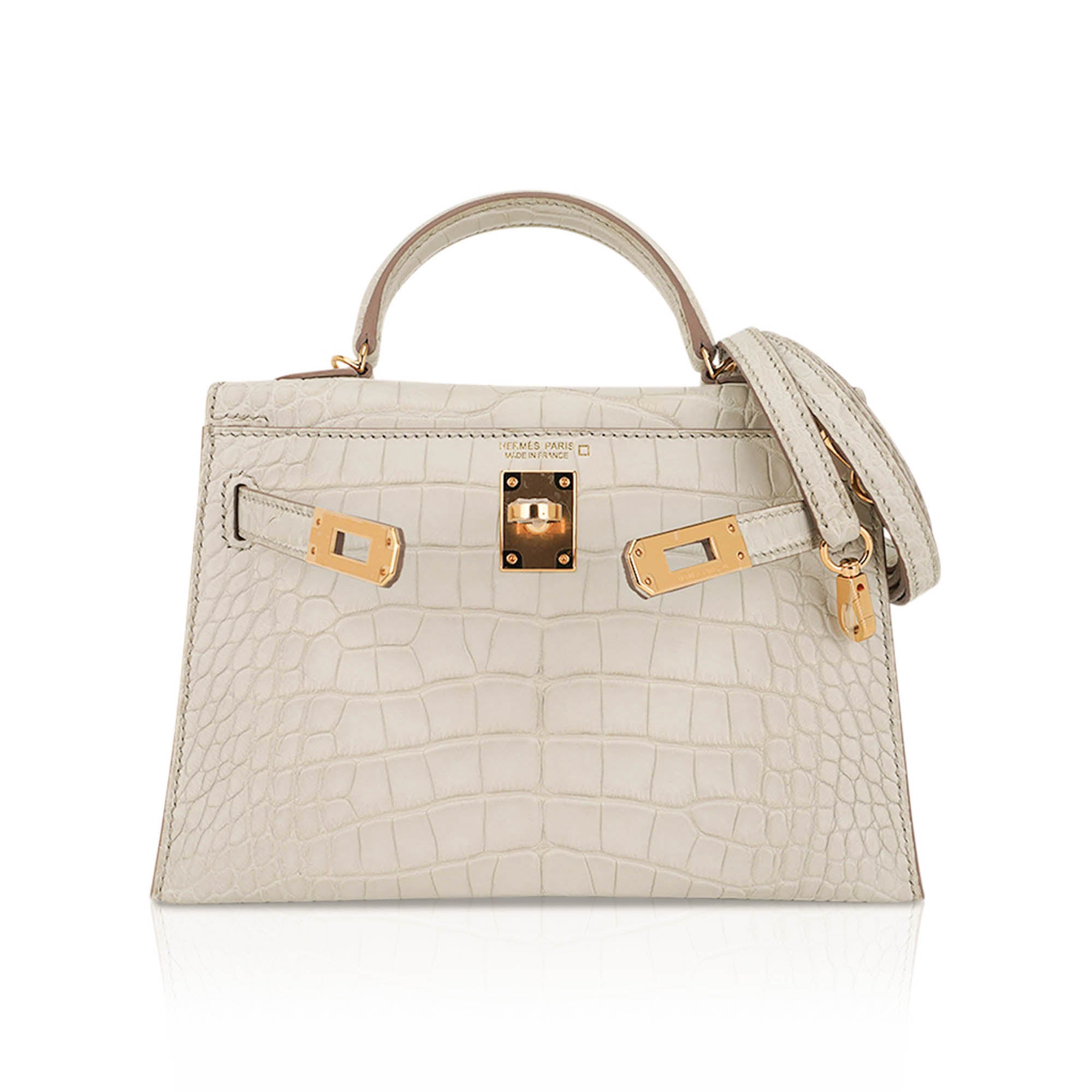 👜Limited Edition Mini Kelly 20 Sellier Beton Matte Alligator Bag with Gold Hardware